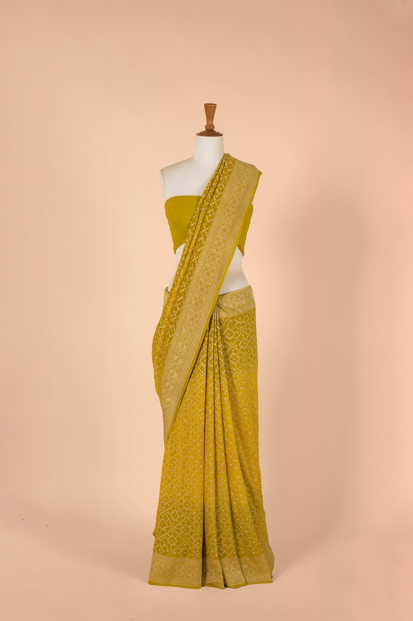 Handwoven Green Bandhani Sari