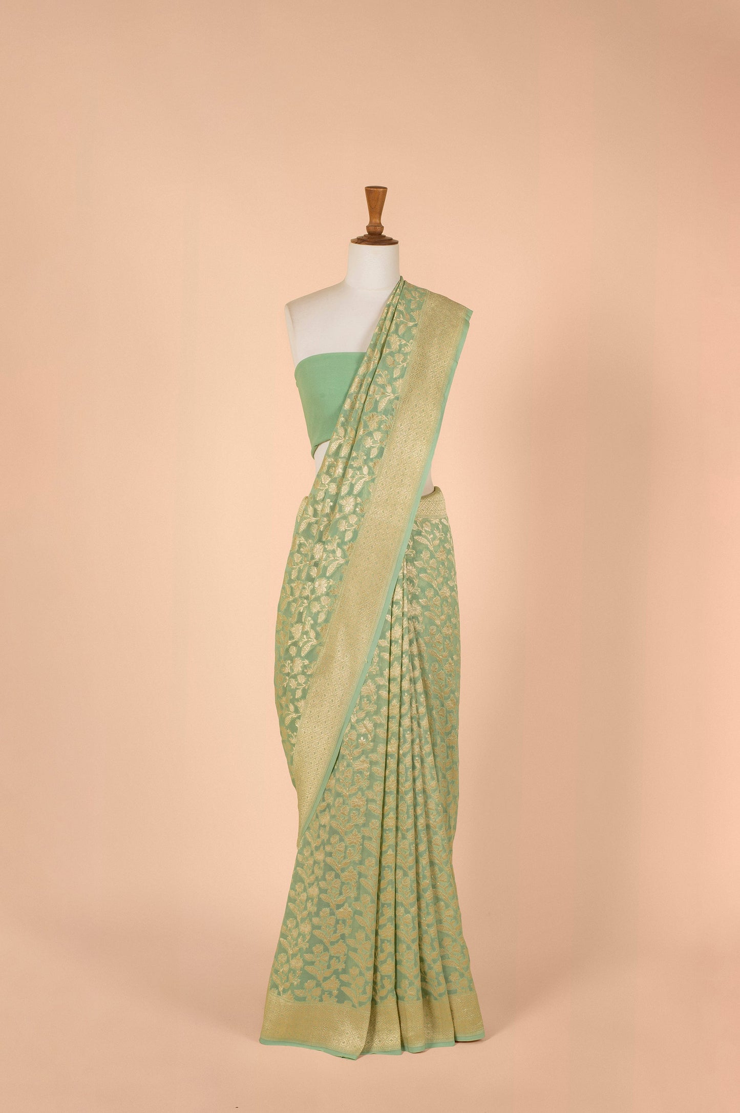 Handwoven Green Georgette Sari