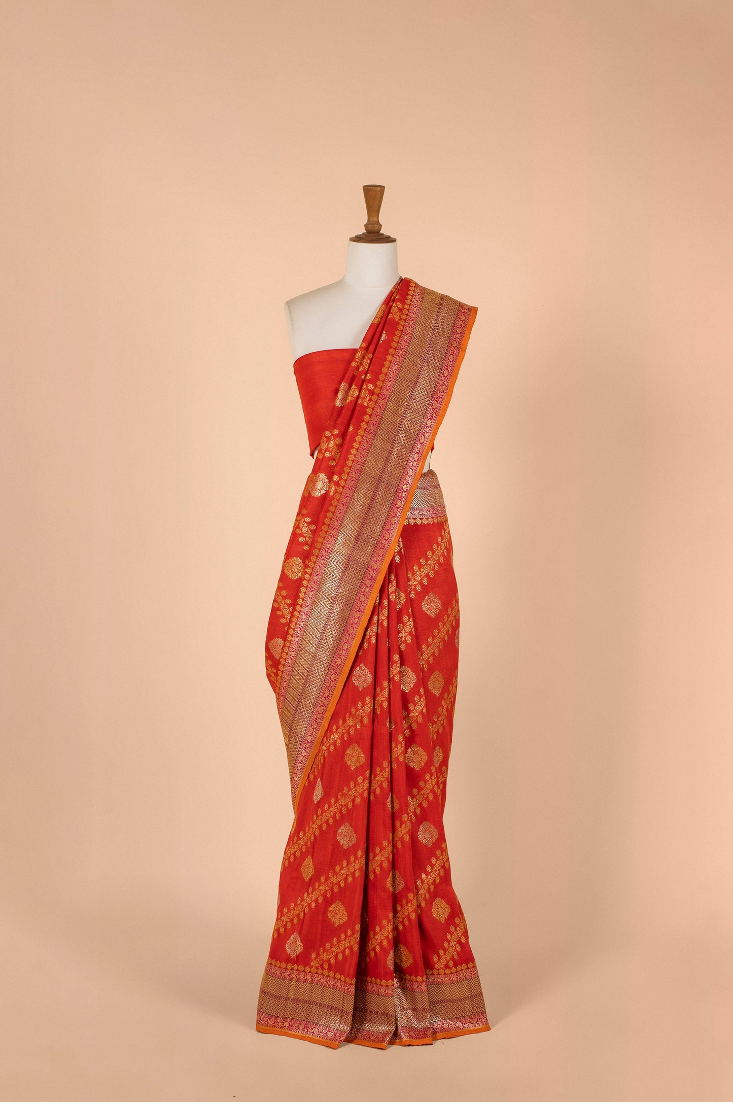 Handwoven Red Tussar Silk Sari
