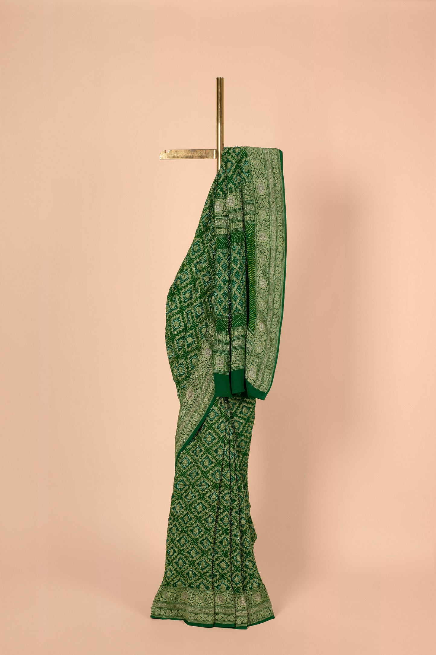 Handwoven Green Bandhani Sari