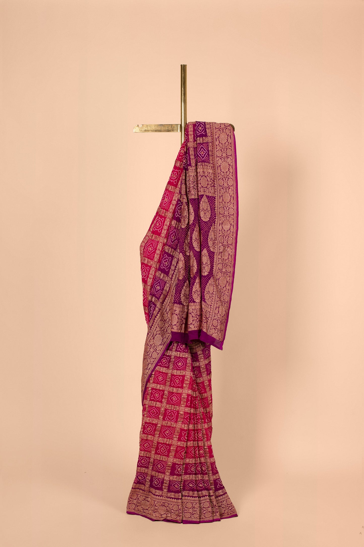 Handwoven Pink and Purple Bandhani Sari
