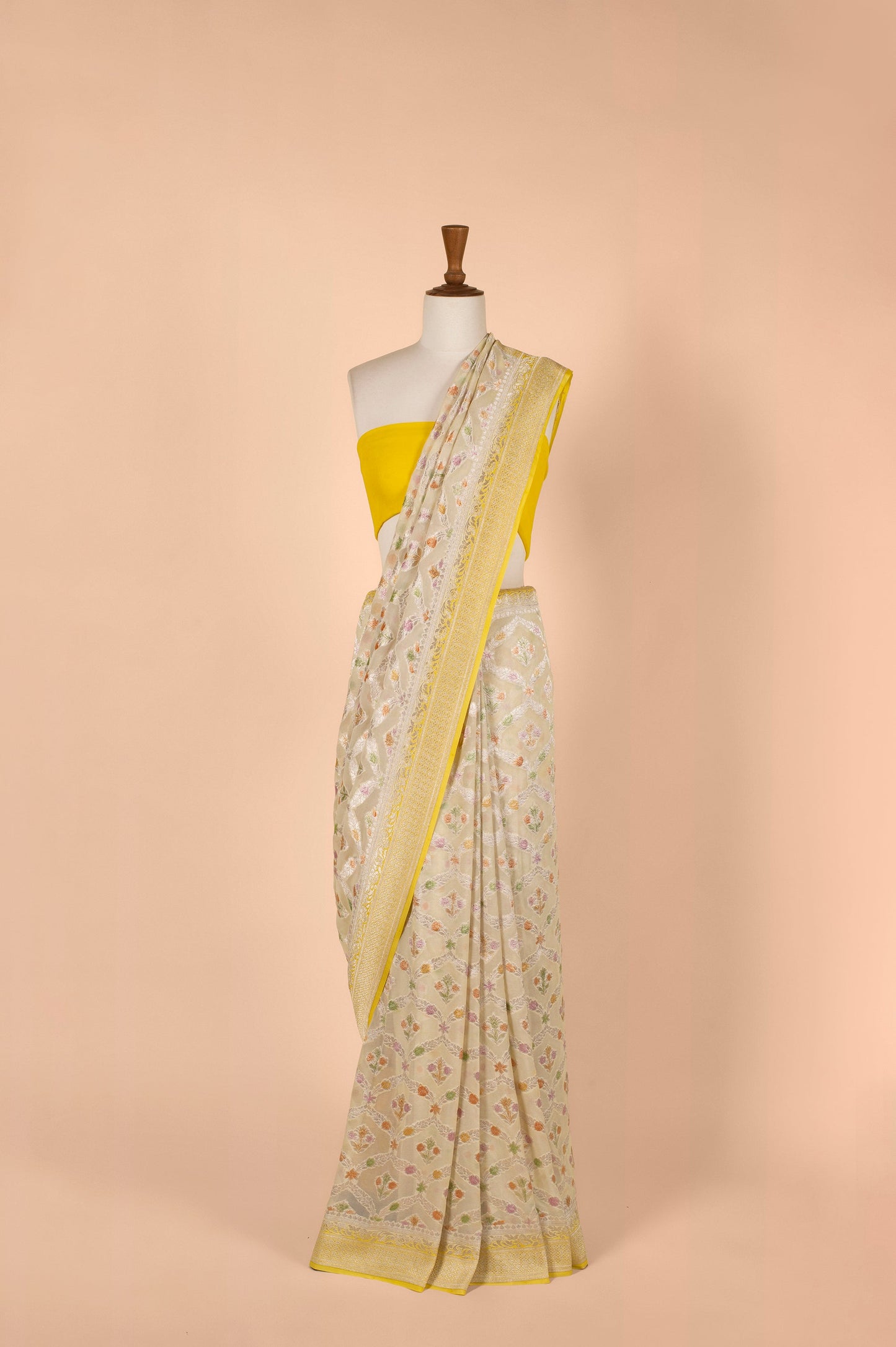 Handwoven Yellow Georgette Sari