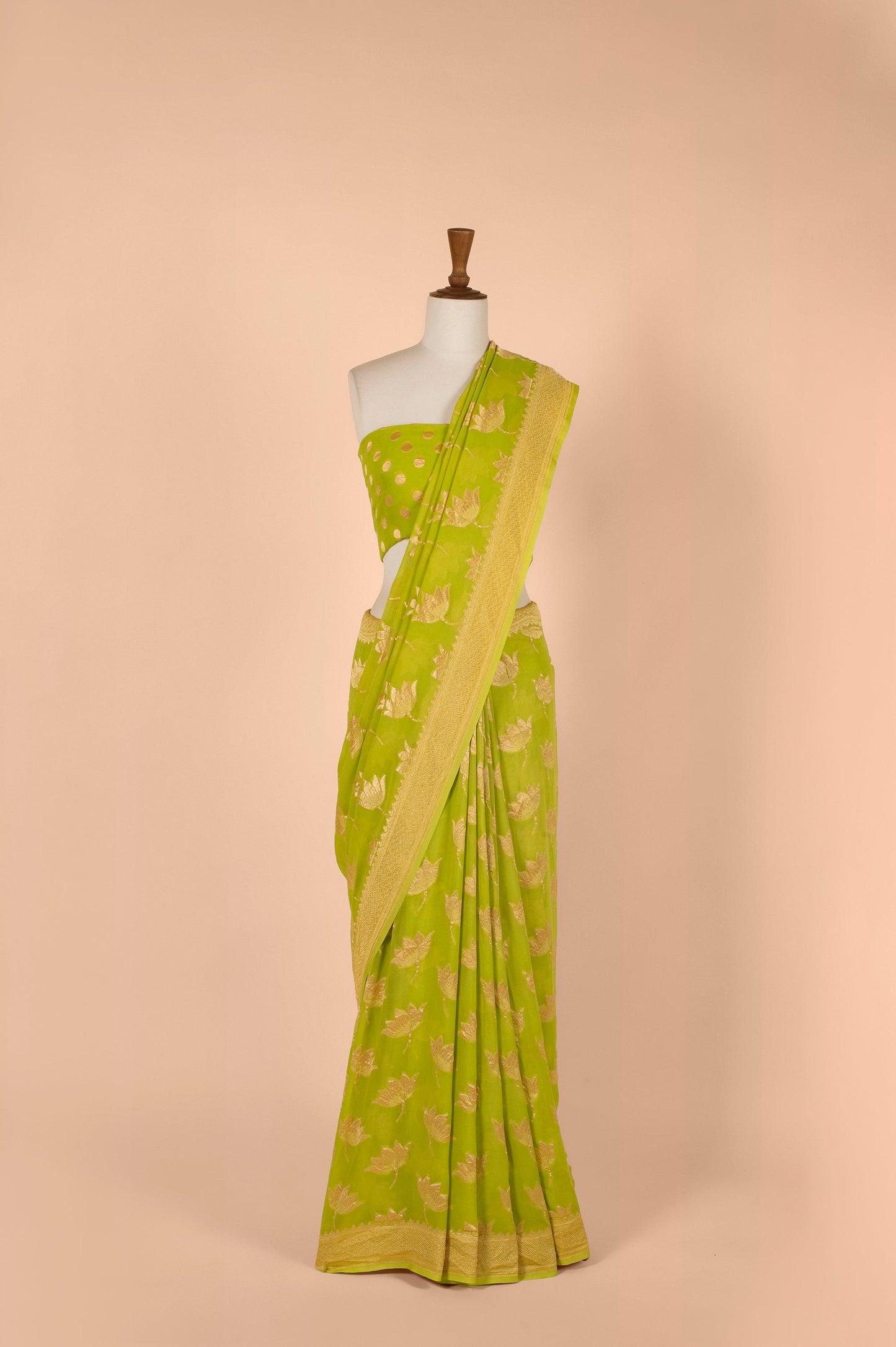 Handwoven Green Georgette Sari