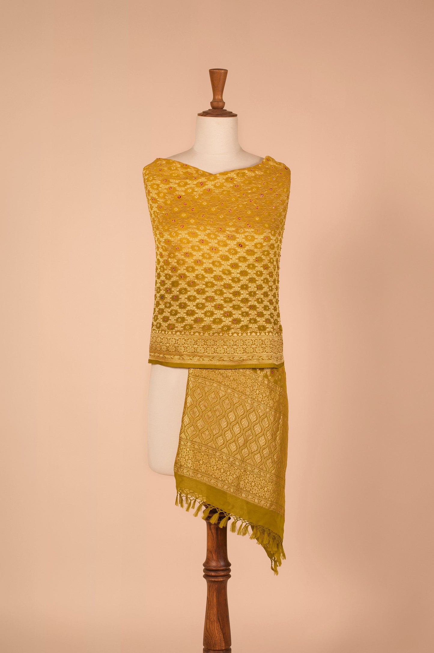 Handwoven Mustard Bandhani Dupatta