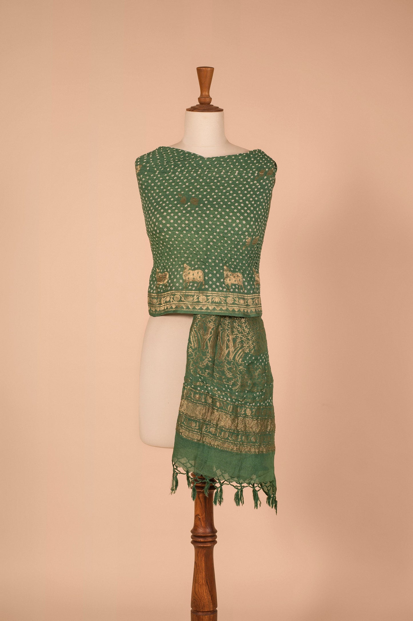 Handwoven Green Bandhani Dupatta