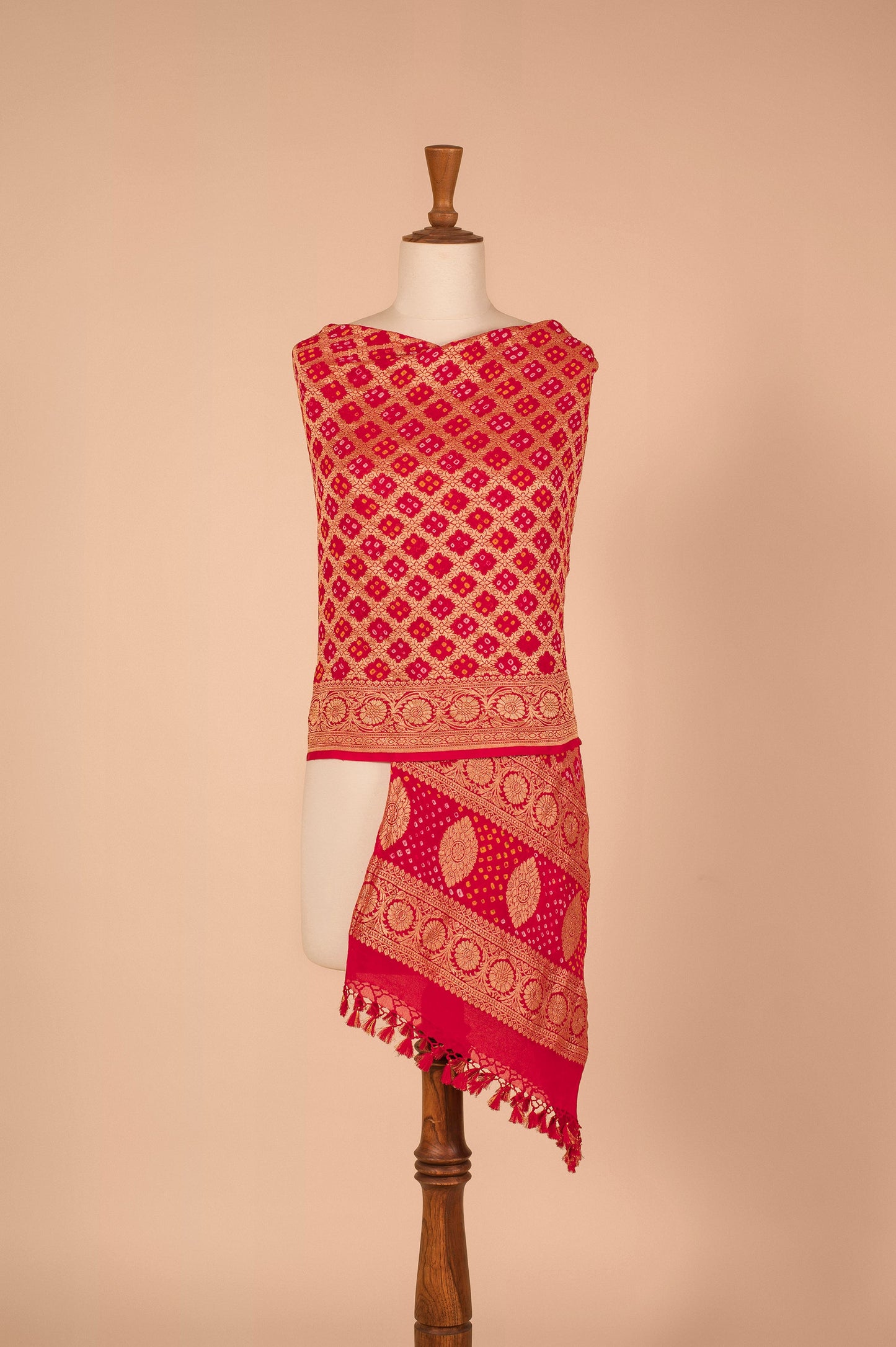 Handwoven Pink Bandhani Dupatta