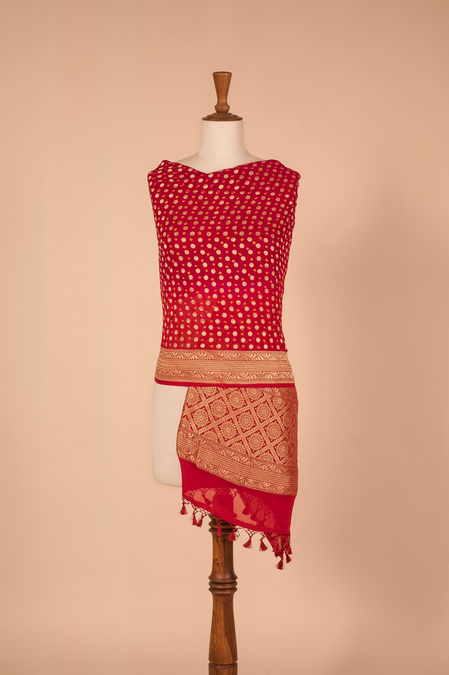 Handwoven Red & Pink Bandhani Dupatta