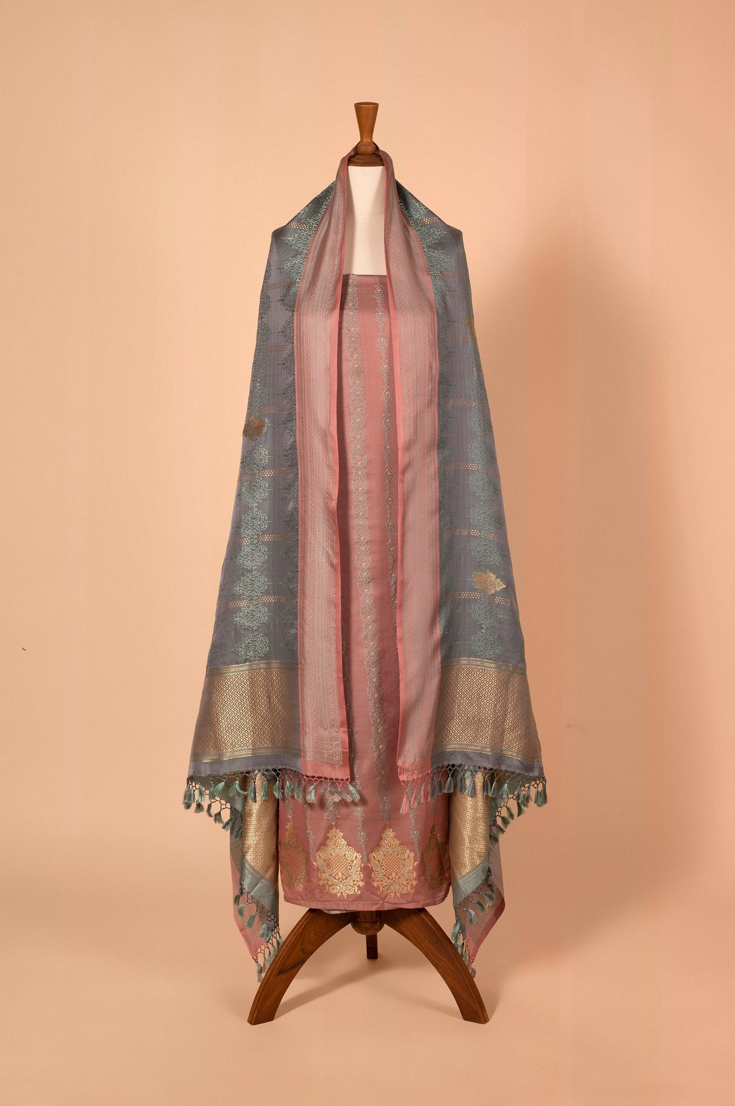 Handwoven Mauve Satin Silk Suit Piece