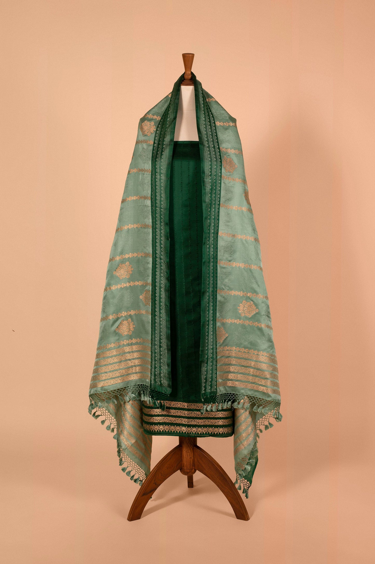 Handwoven Green Satin Silk Suit Piece