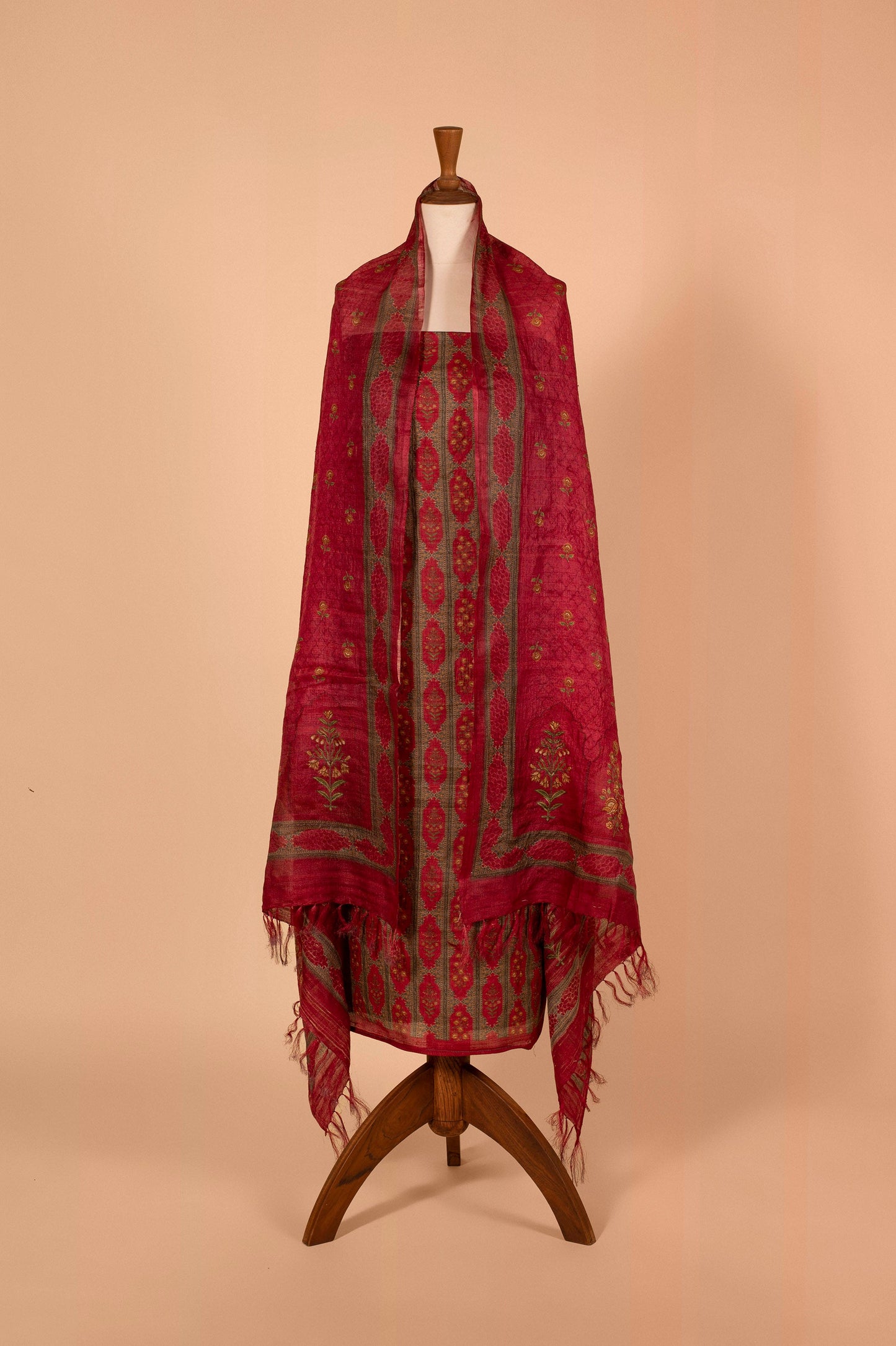 Handwoven Red Tussar Suit Piece