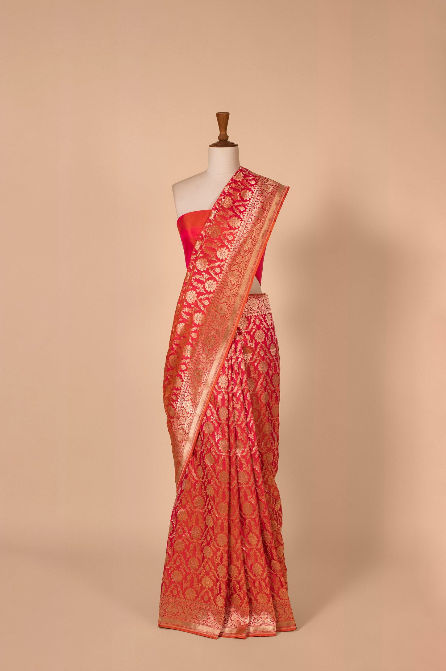 Handwoven Orange Silk Sari