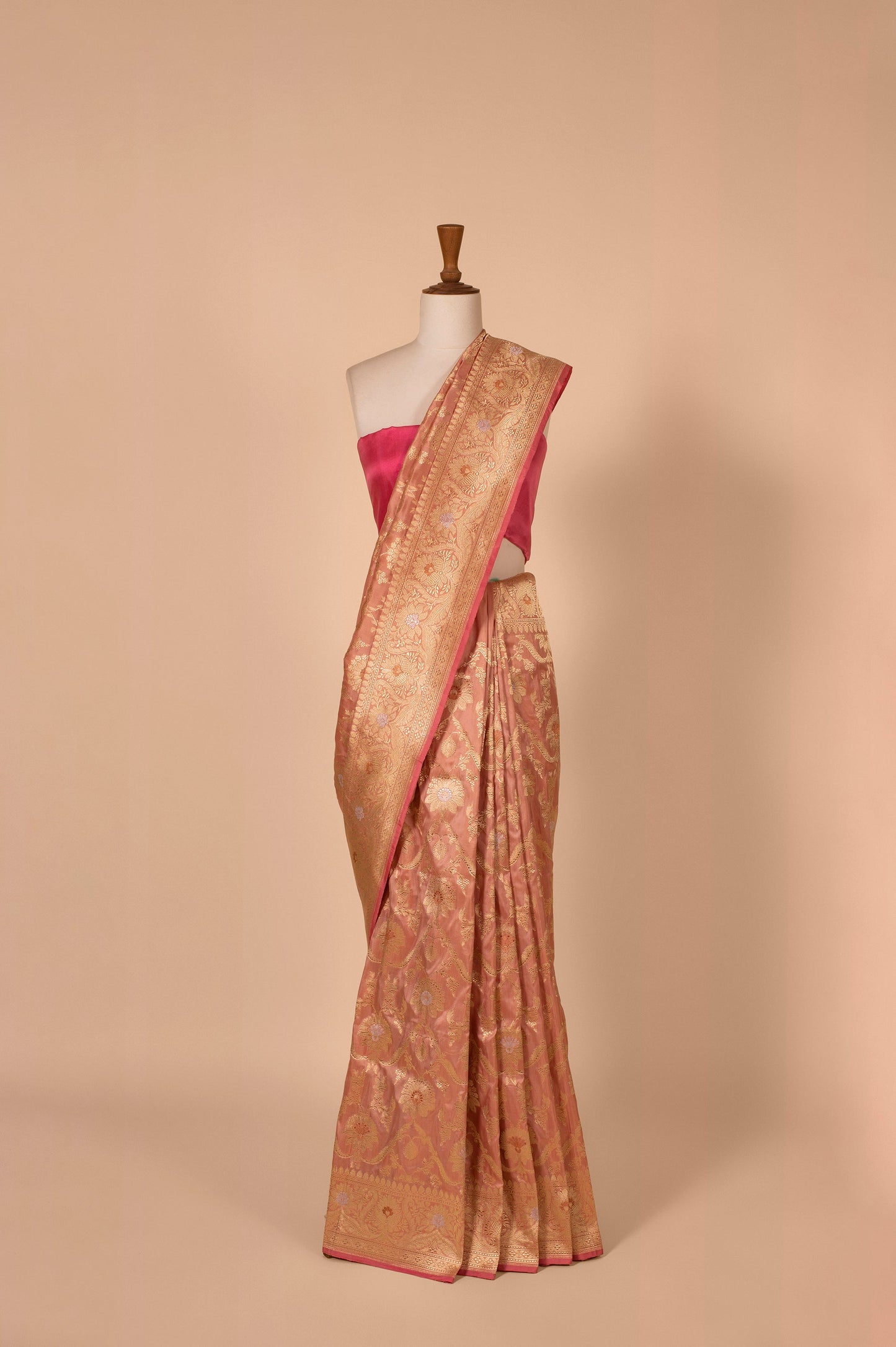 Handwoven Peach Silk Sari