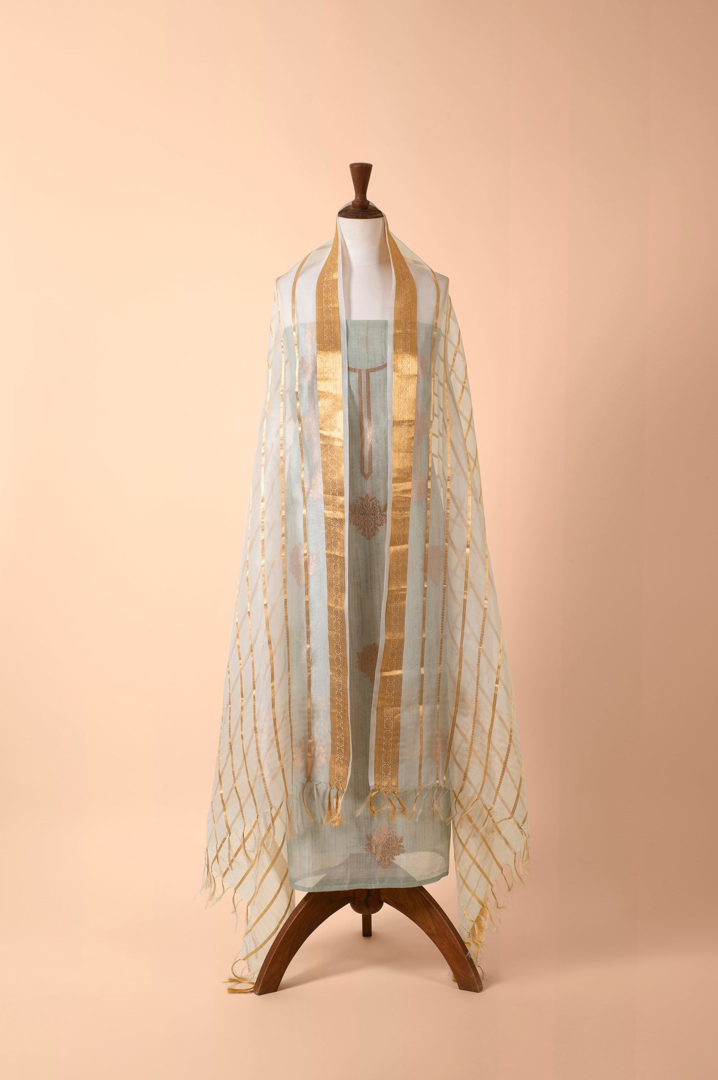 Handwoven Green Chanderi Suit Piece