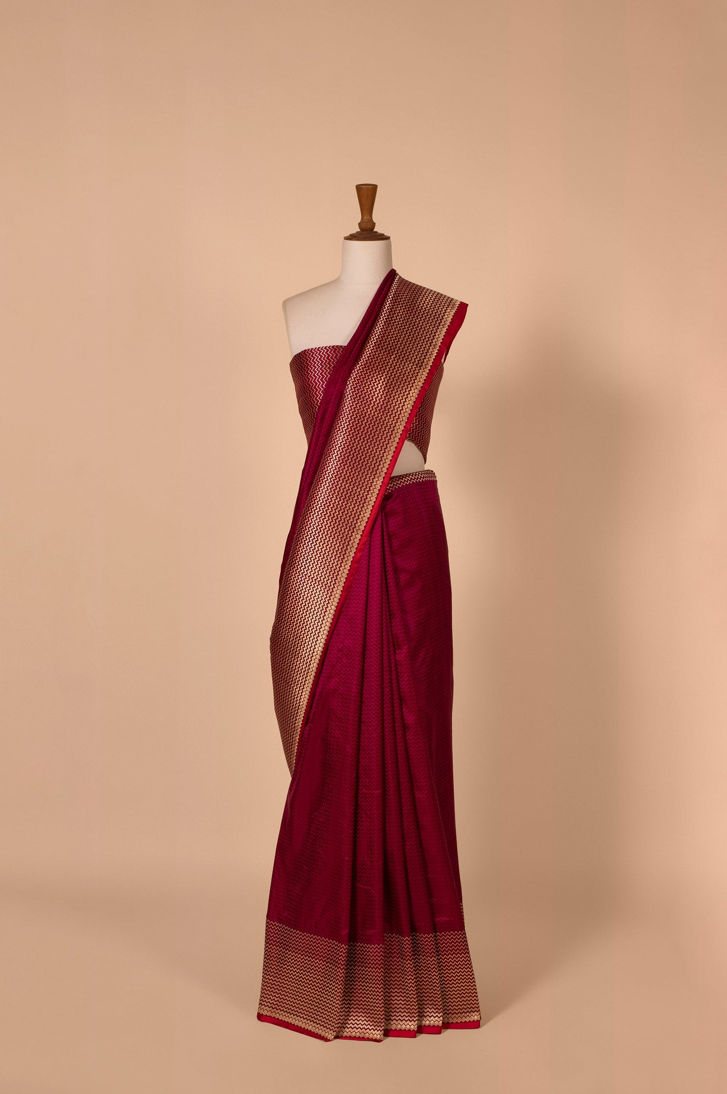 Handwoven Garnet Satin Silk Sari