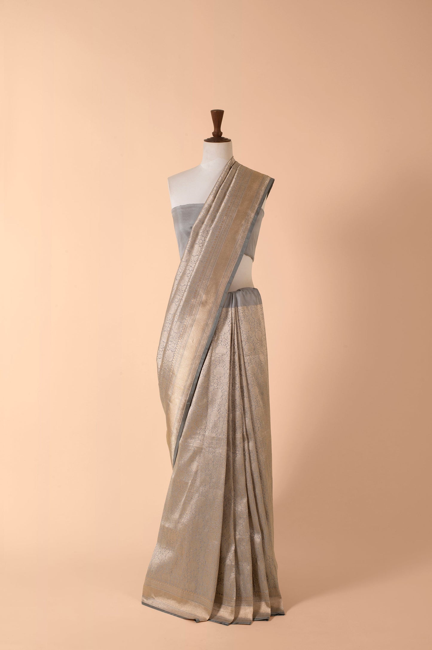 Handwoven Grey Silk Sari