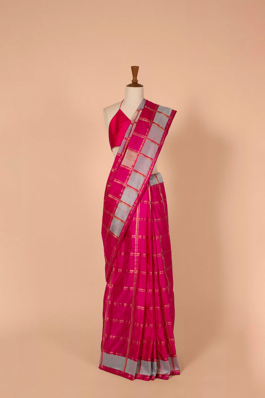 Hot Pink Checked Saree