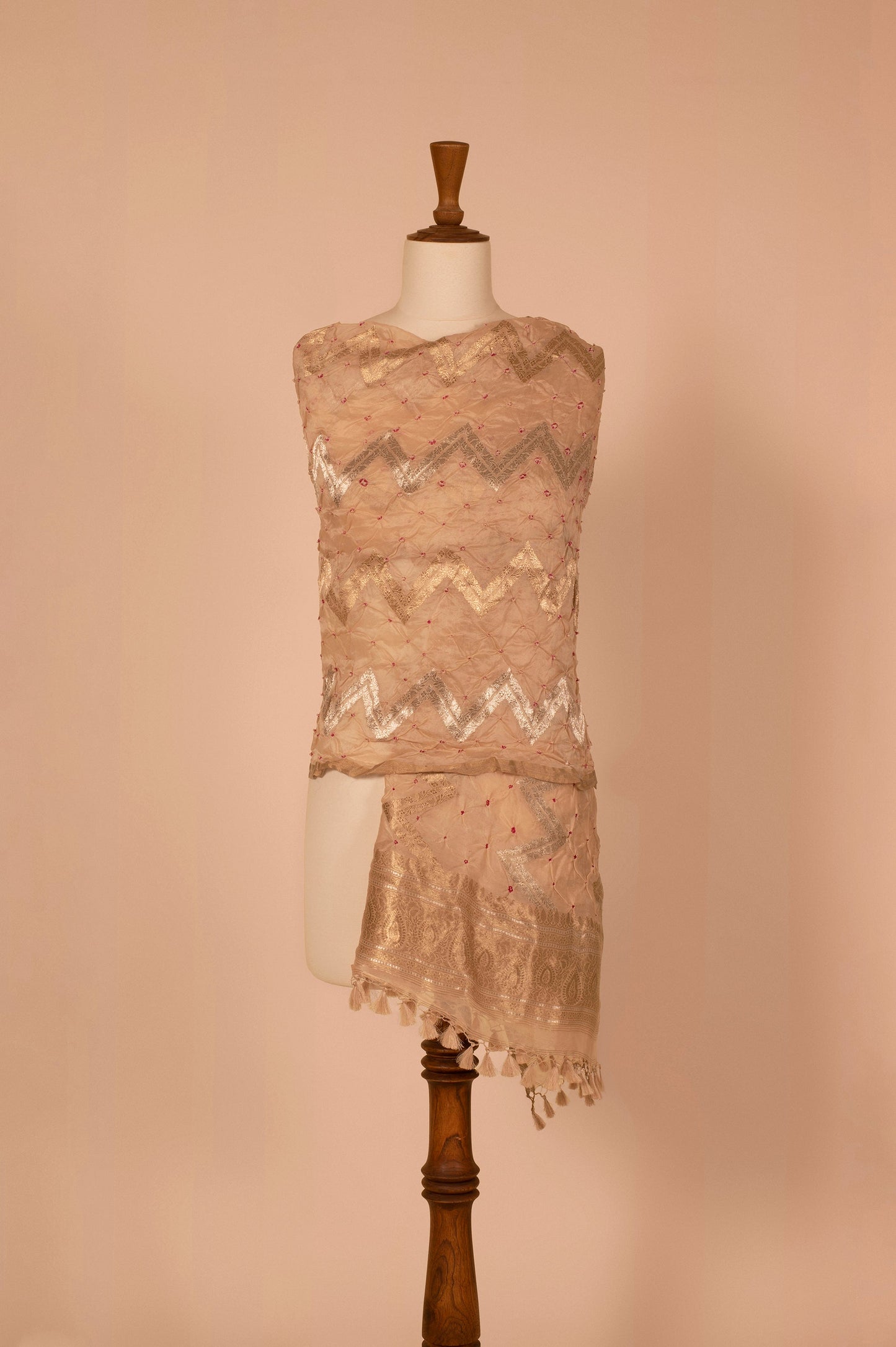 Handwoven Beige Bandhani Dupatta