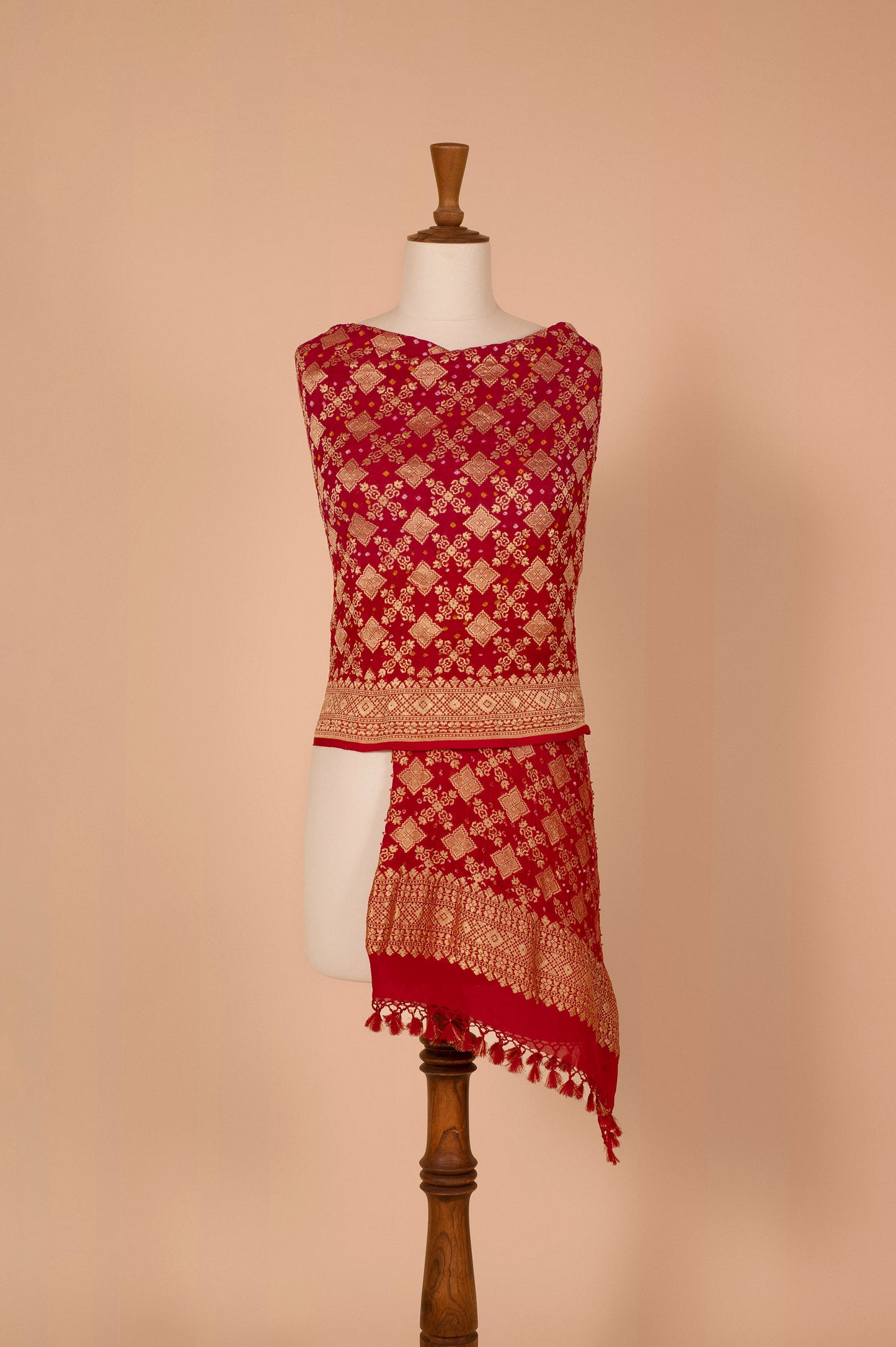 Handwoven Red Bandhani Dupatta