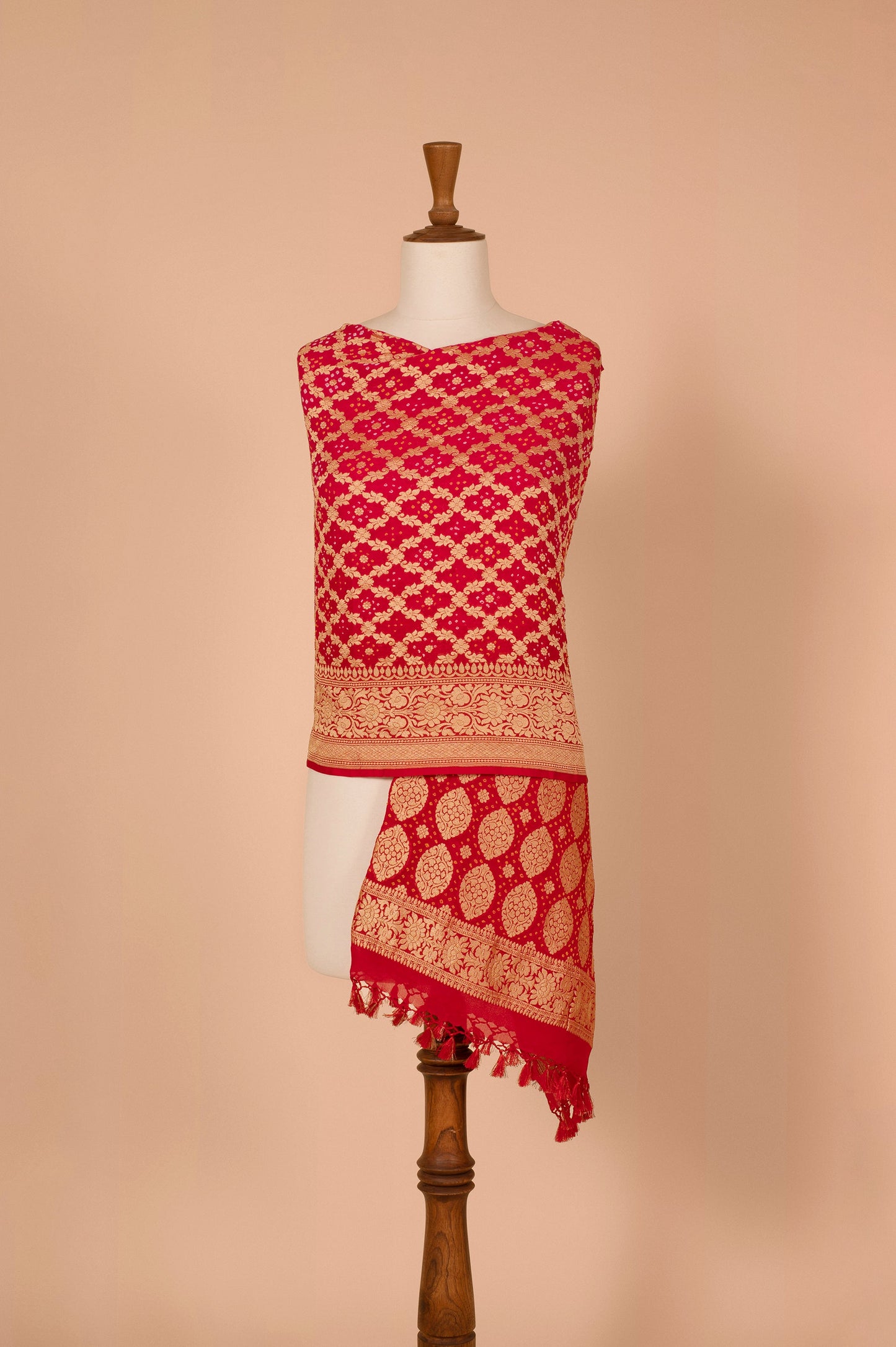 Handwoven Red & Pink Bandhani Dupatta
