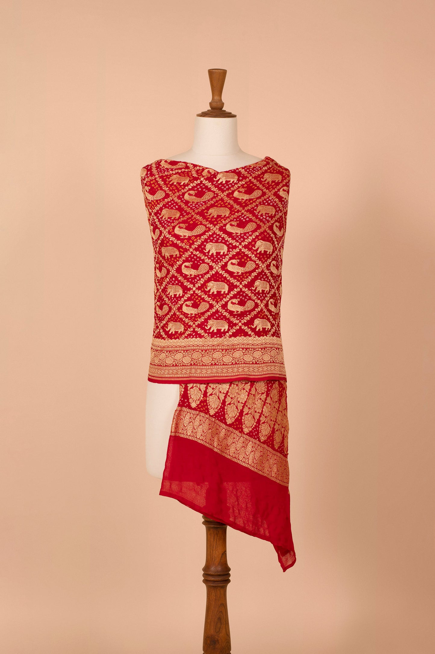 Handwoven Red Bandhani Dupatta