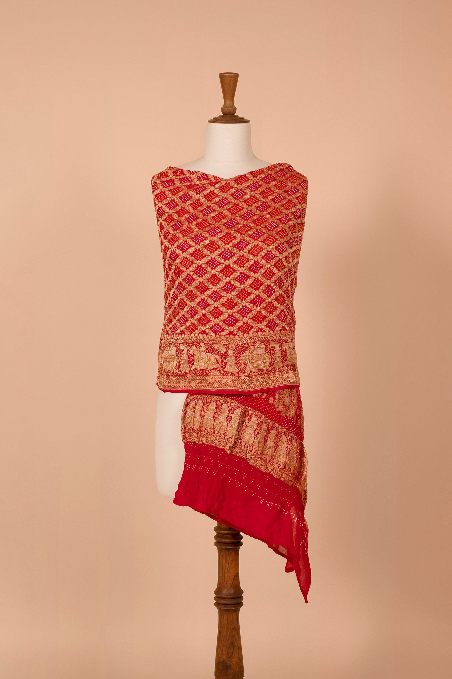 Handwoven Red Bandhani Dupatta