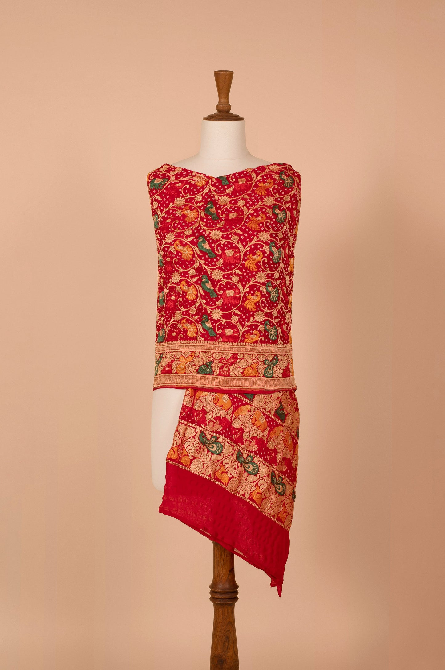 Handwoven Red Bandhani Dupatta