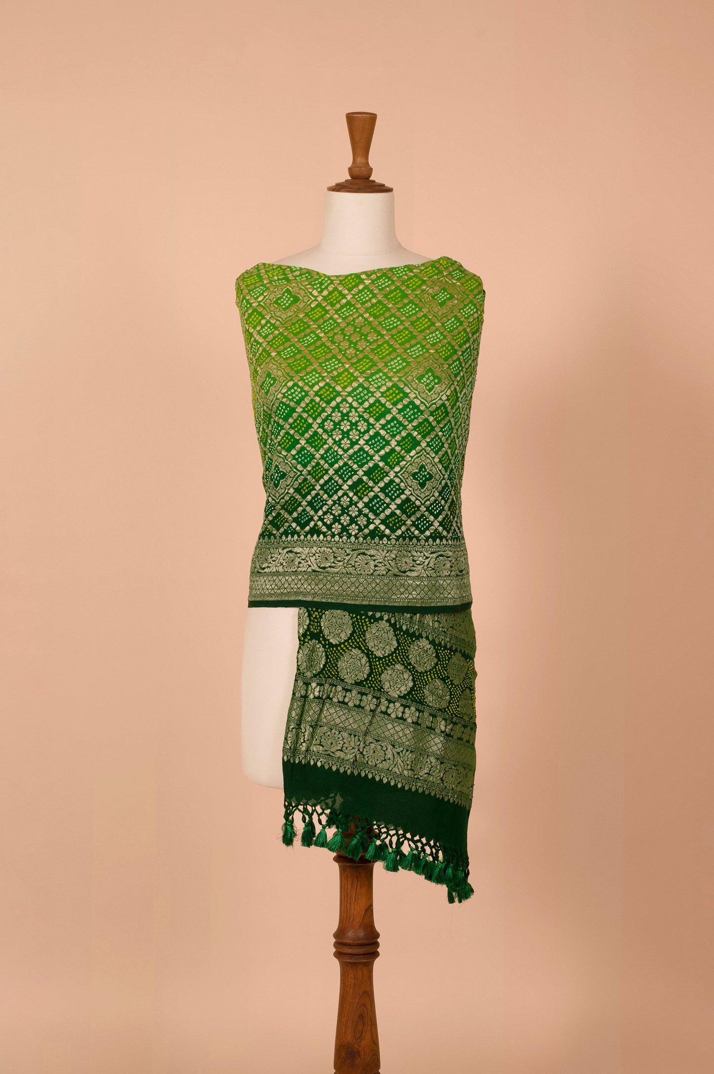 Handwoven Green Bandhani Dupatta