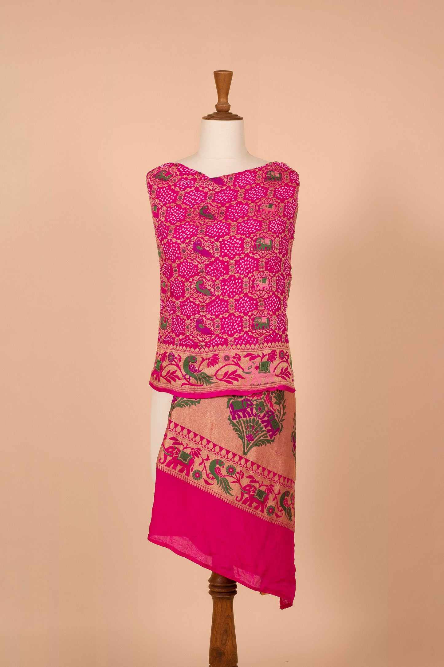 Handwoven Pink Bandhani Dupatta