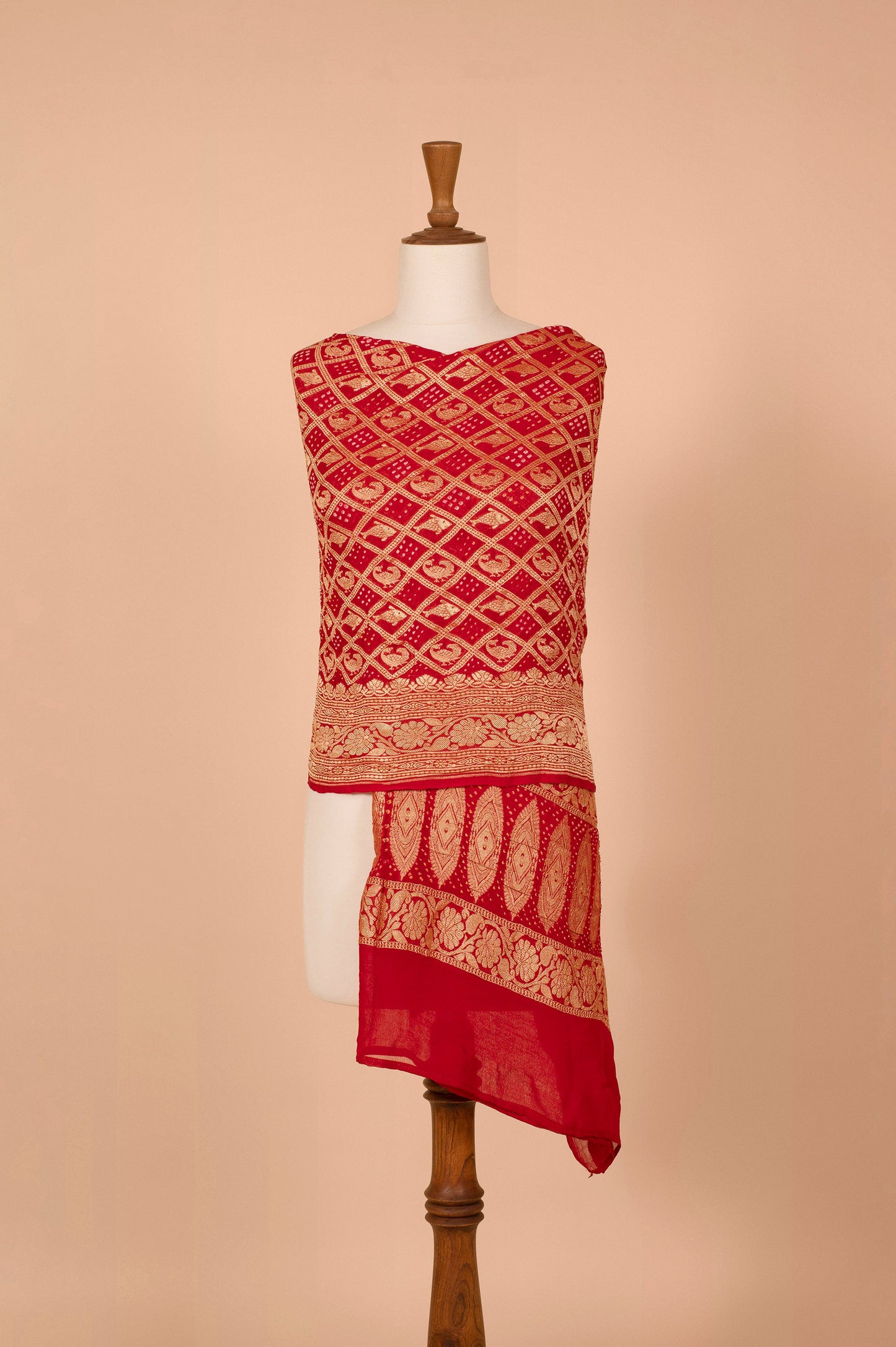 Handwoven Red Bandhani Dupatta