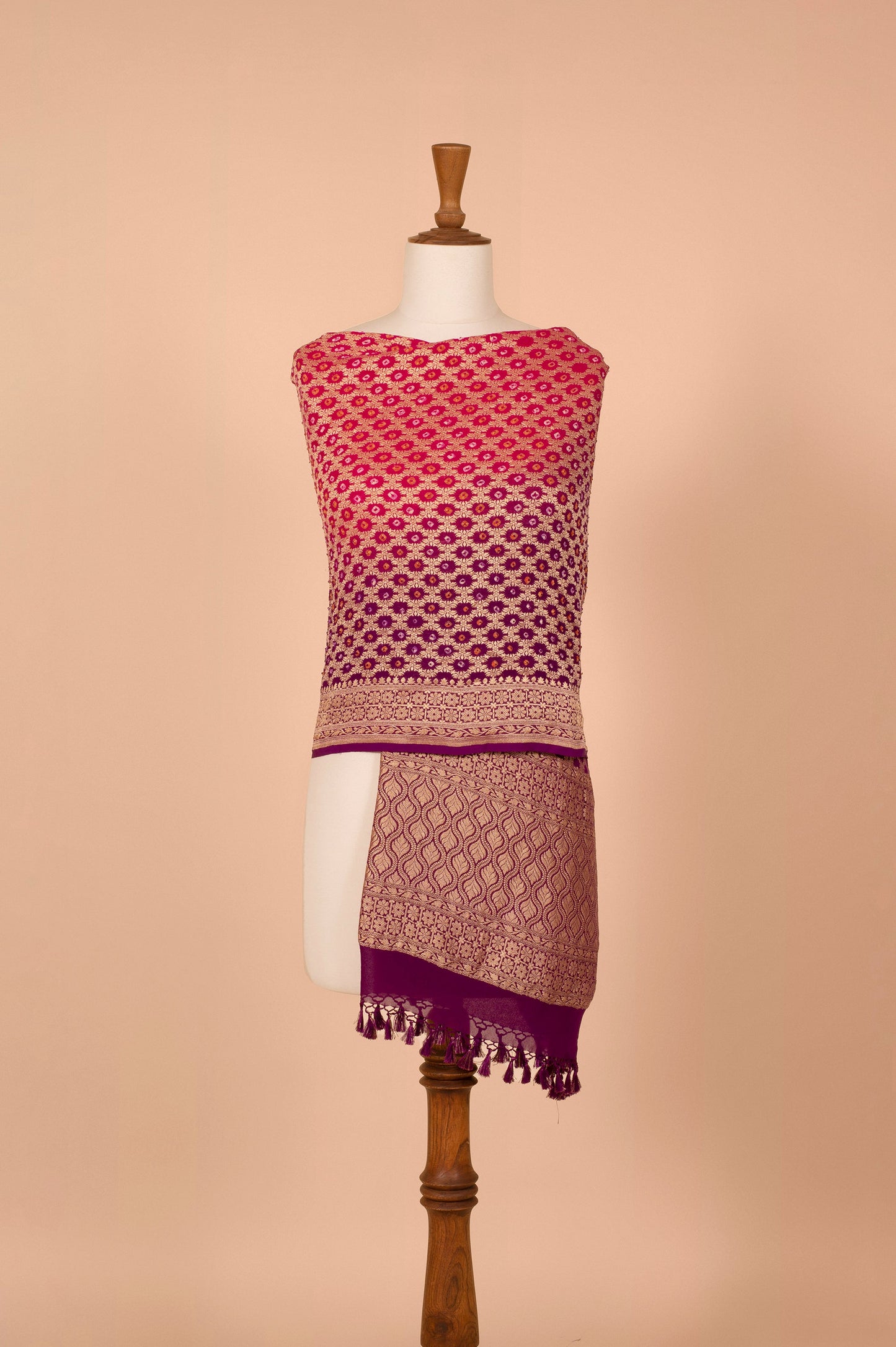 Handwoven Pink and Purple Bandhani Dupatta
