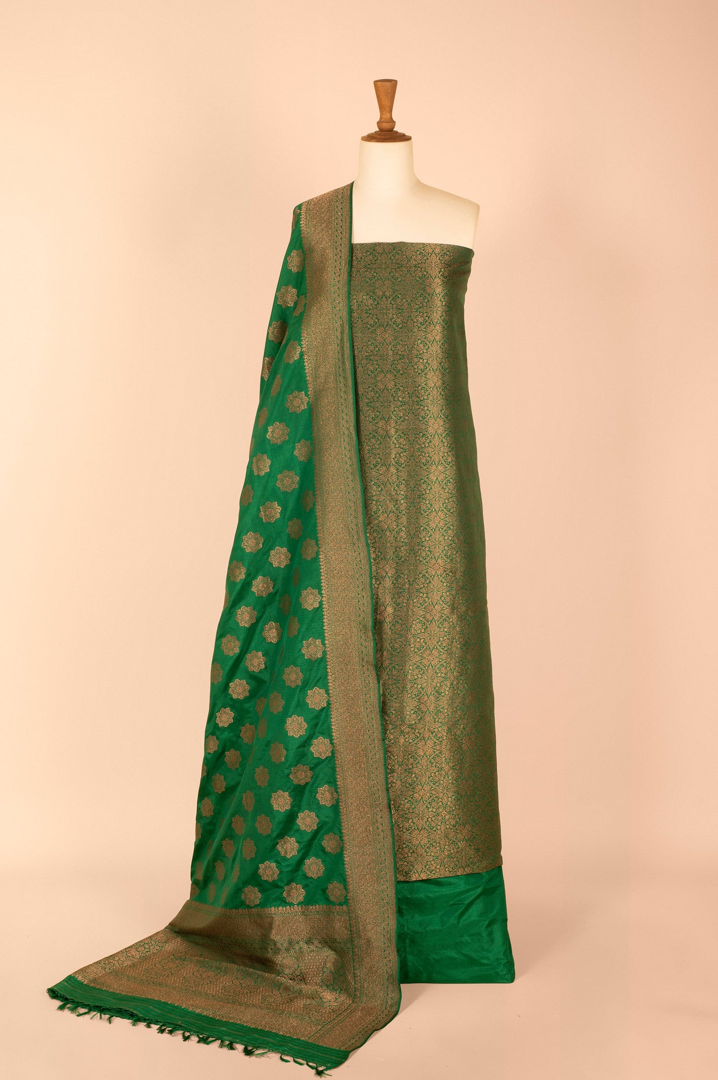 Handwoven Green Silk Suit Piece