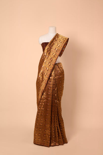 Handwoven Brown Silk Saree