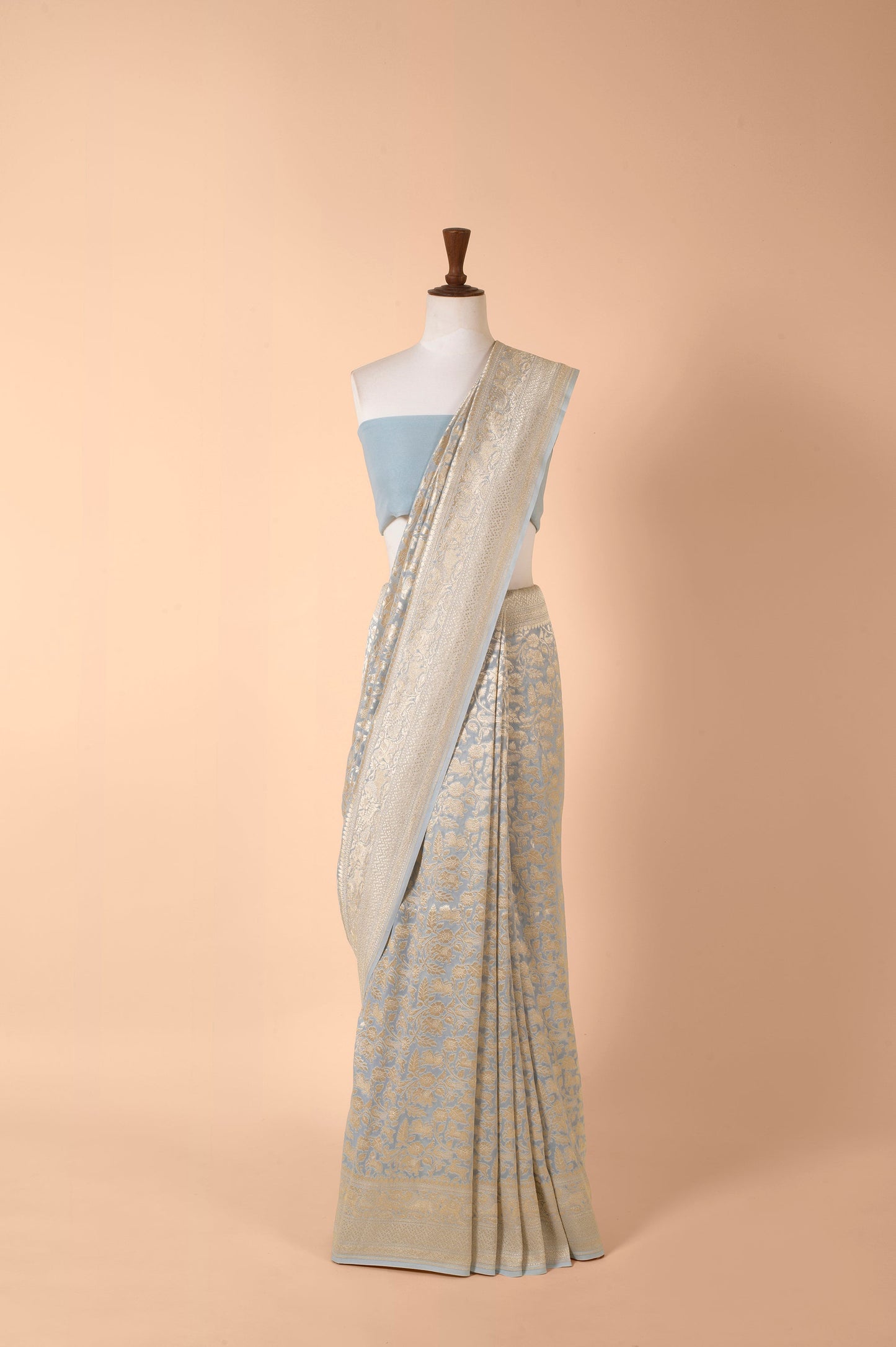Handwoven Blue Georgette Sari