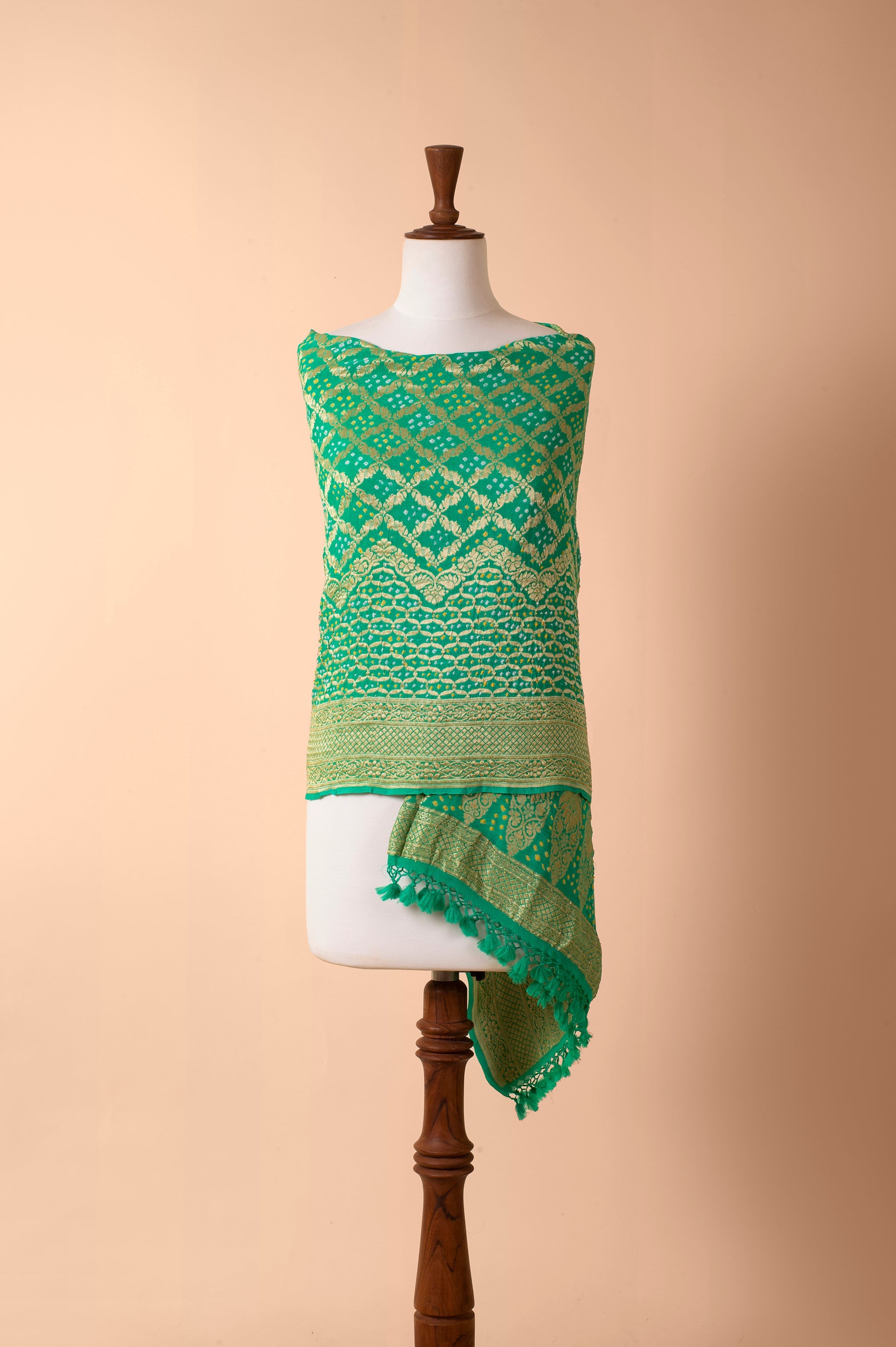 Bottle Green Bandhani Tie & Dye Dupatta main image 1