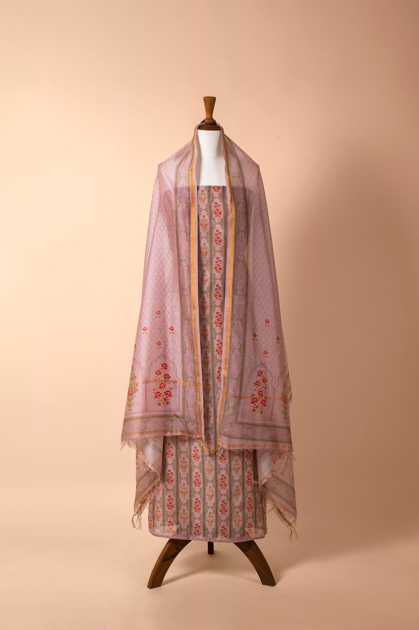 Handwoven Mauve Chanderi Suit Piece