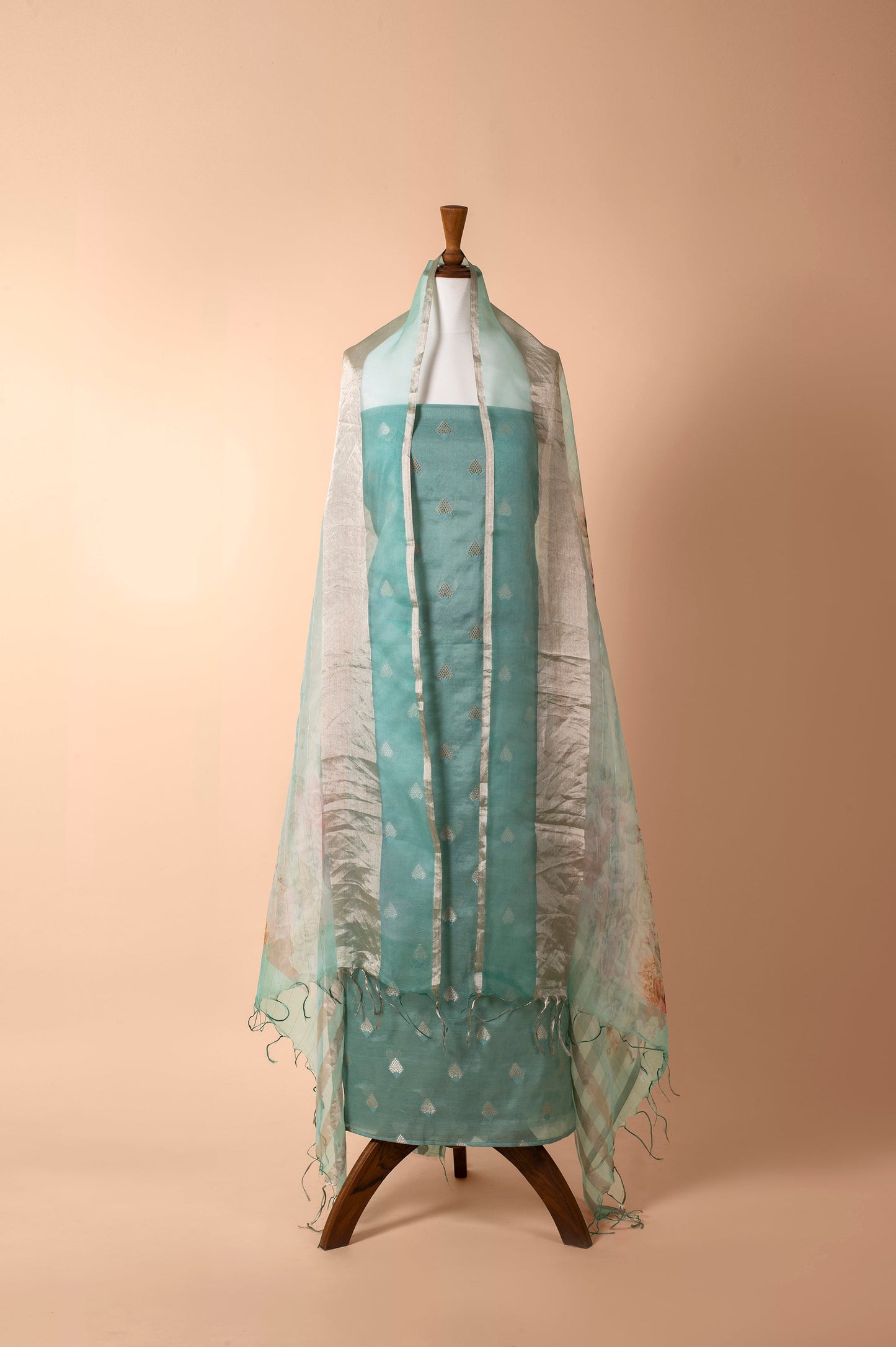 Handwoven Green Chanderi Suit Piece