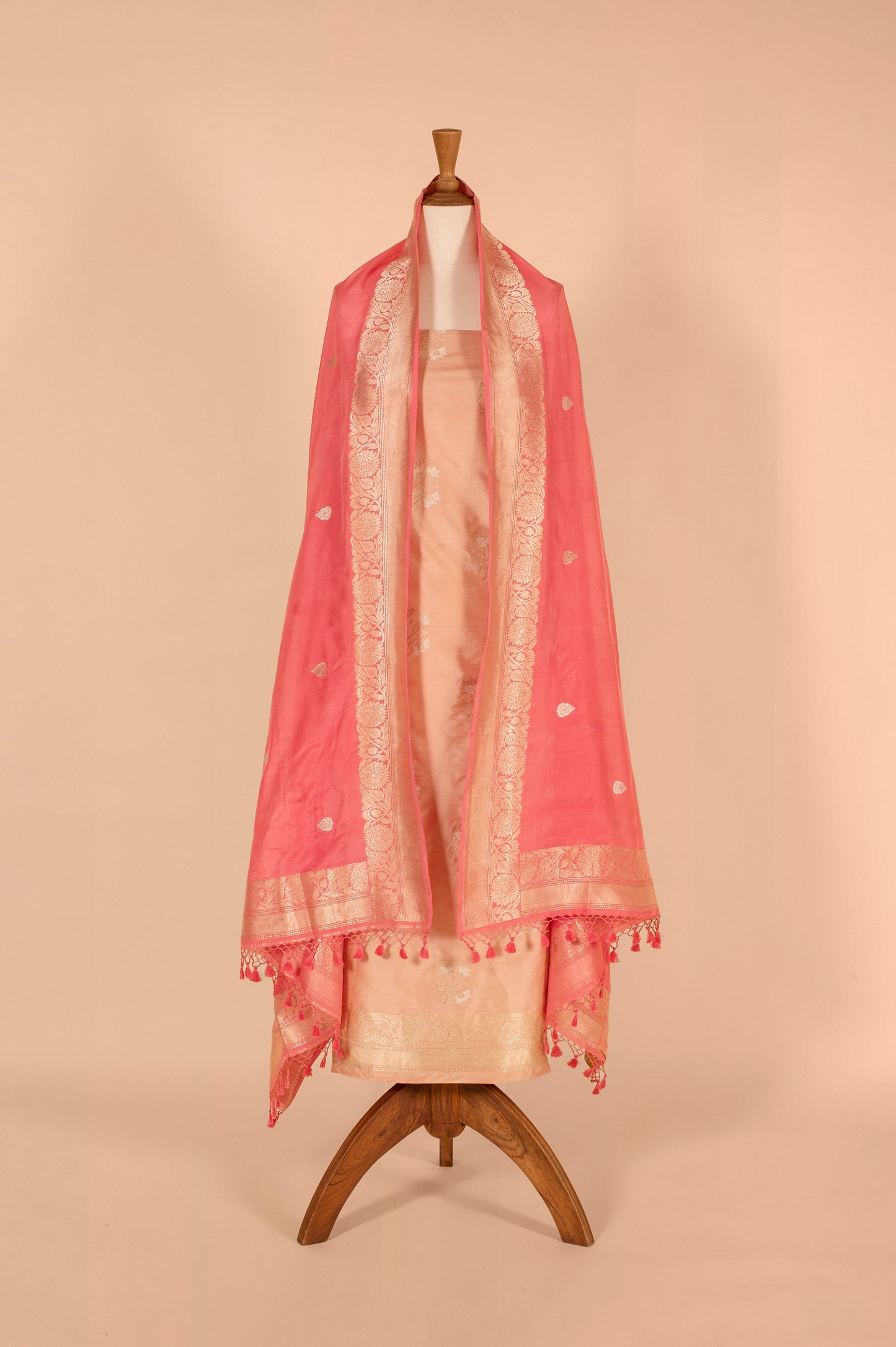 Handwoven Peach Silk Suit Piece