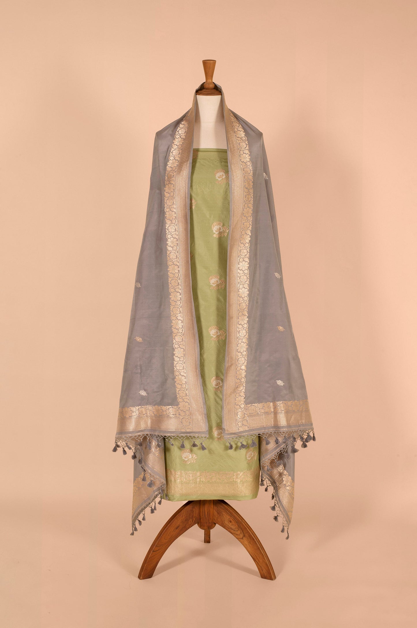 Handwoven Green Silk Suit Piece