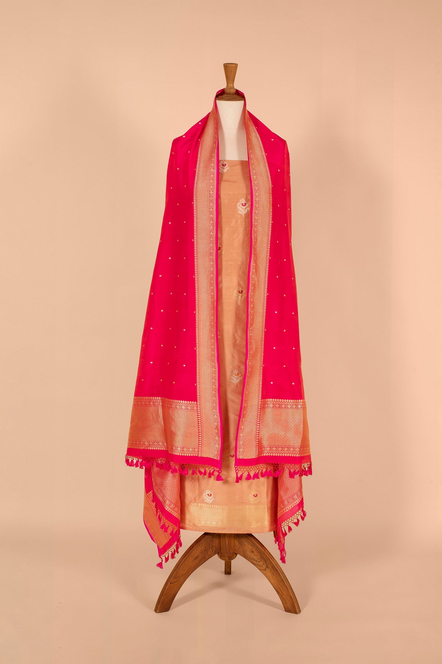 Handwoven Peach Silk Suit Piece