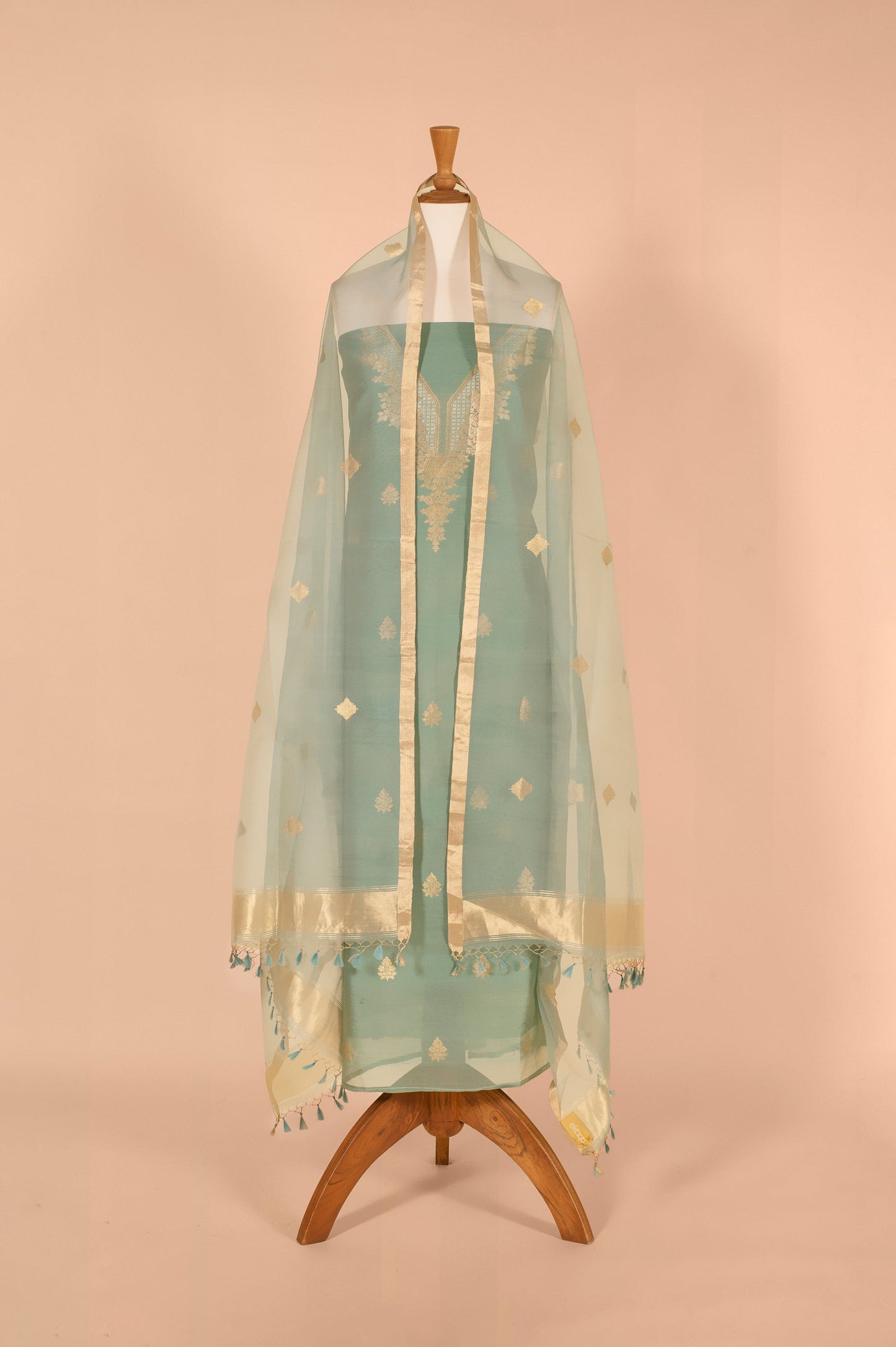 Handwoven Green Chanderi Suit Piece