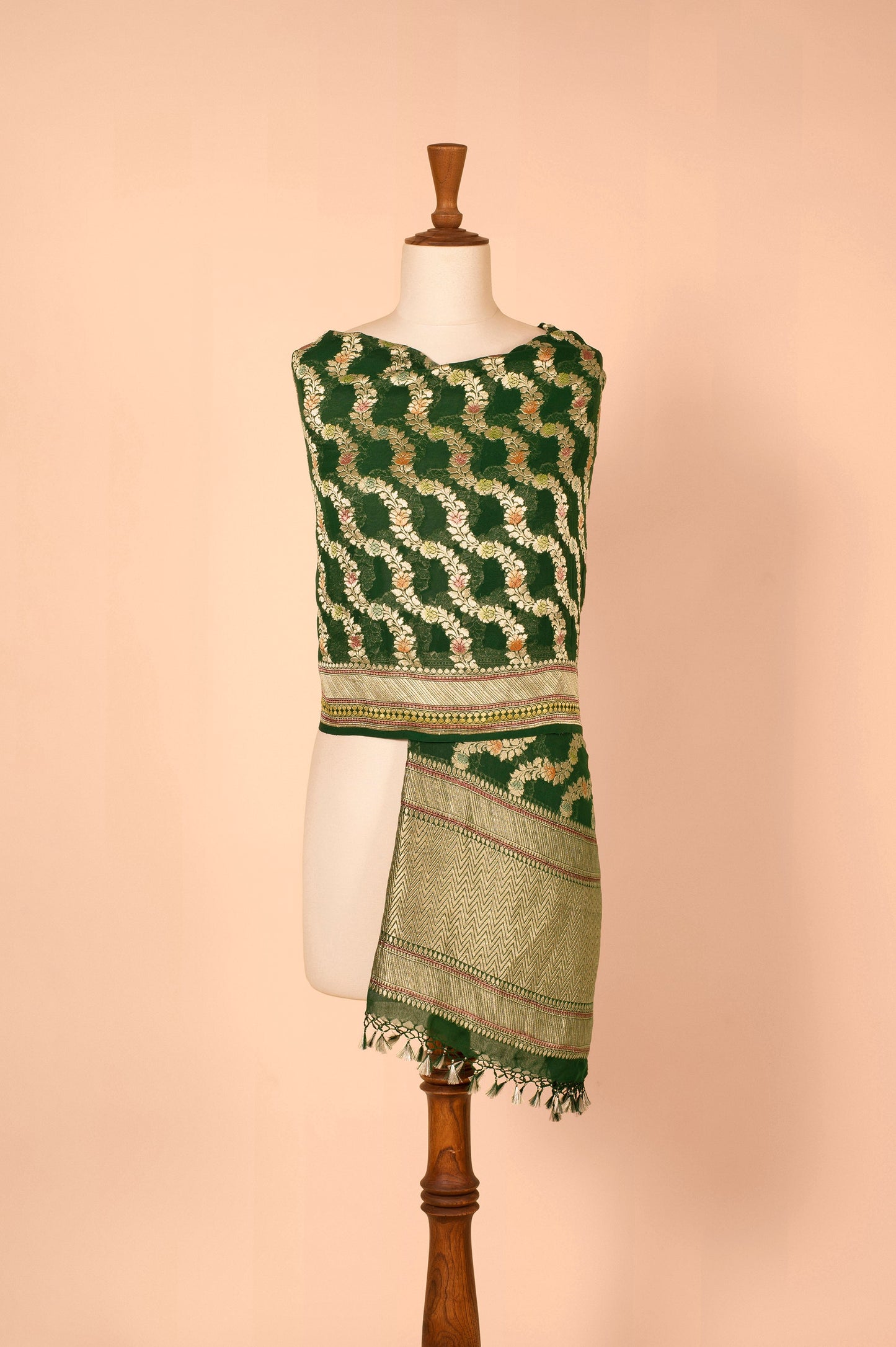 Handwoven Green Georgette Dupatta