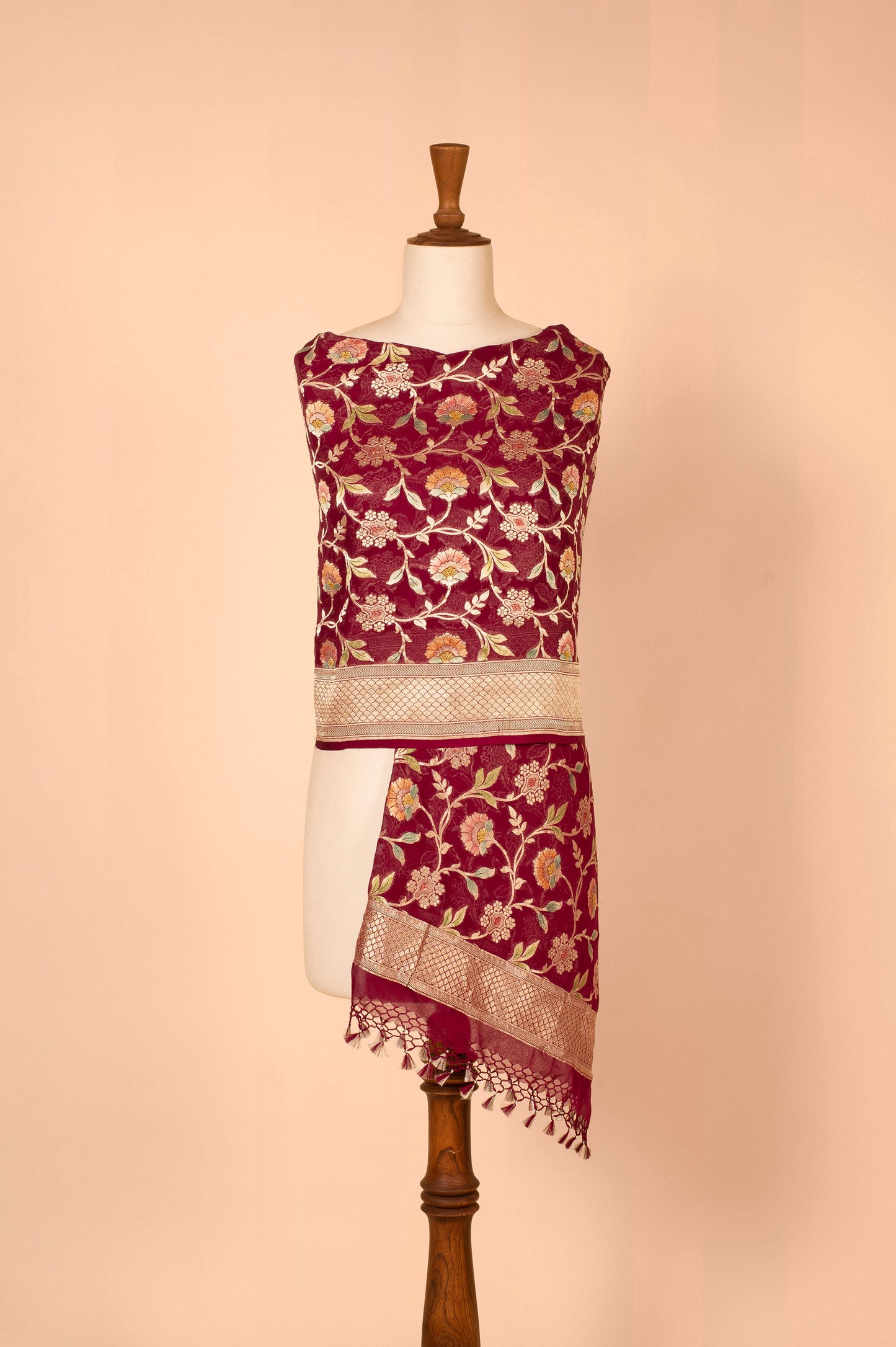Handwoven Garnet Georgette Dupatta