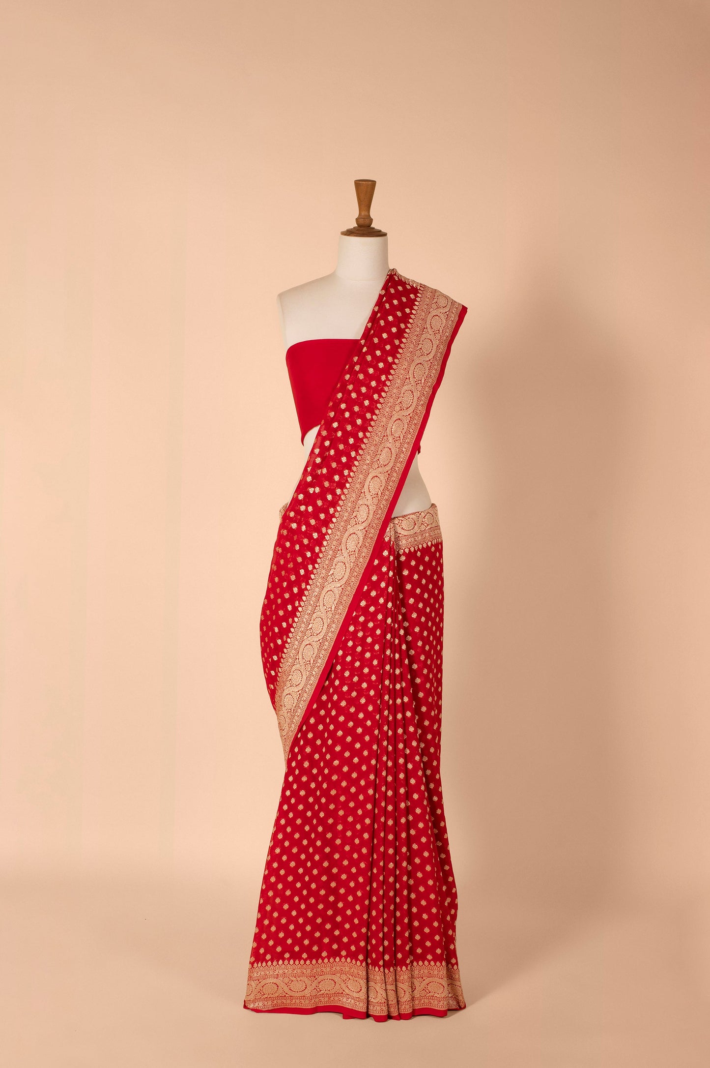 Handwoven Red Georgette Sari