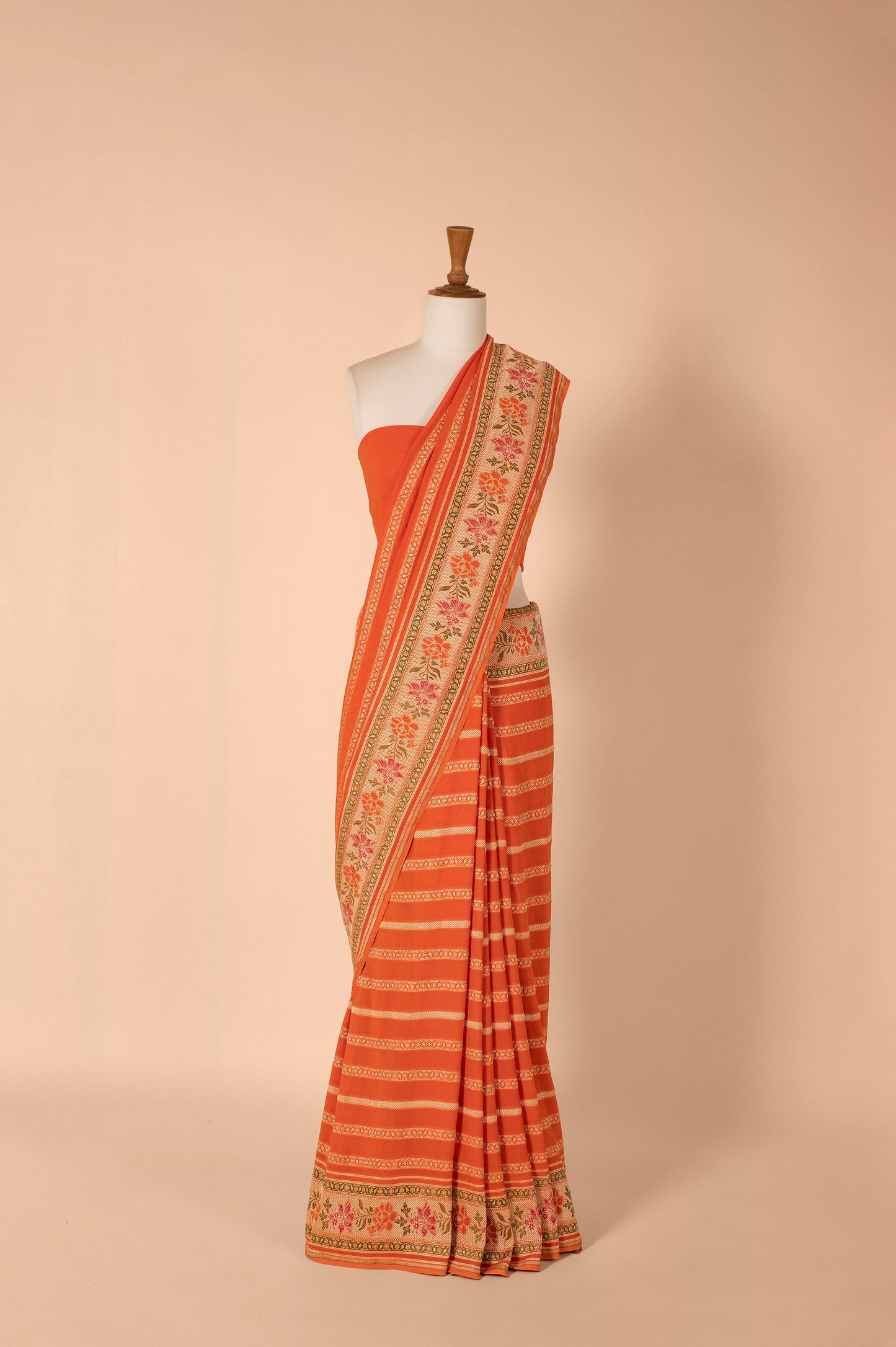 Handwoven Orange Georgette Sari