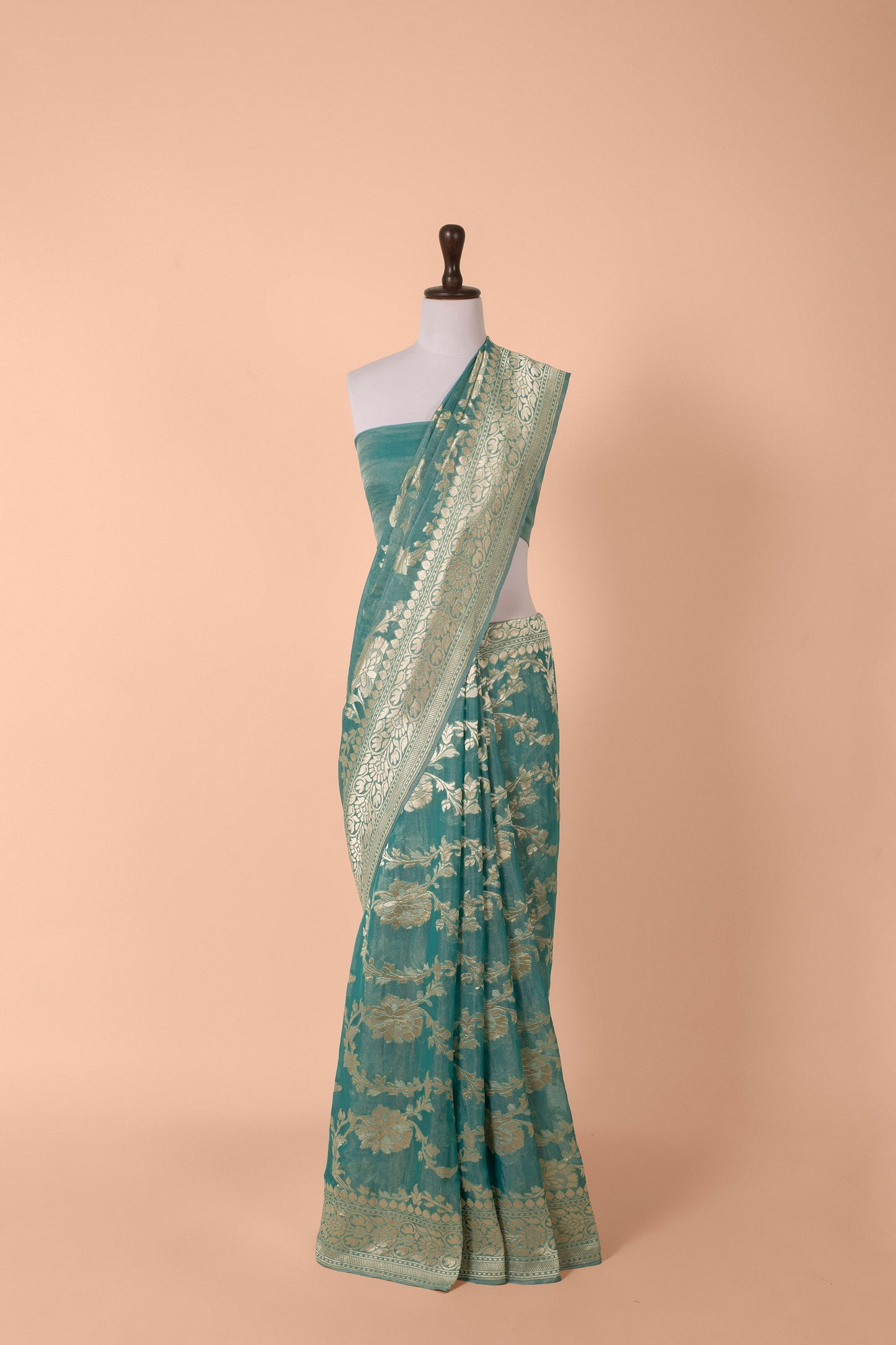 Handwoven Blue Tissue Saree