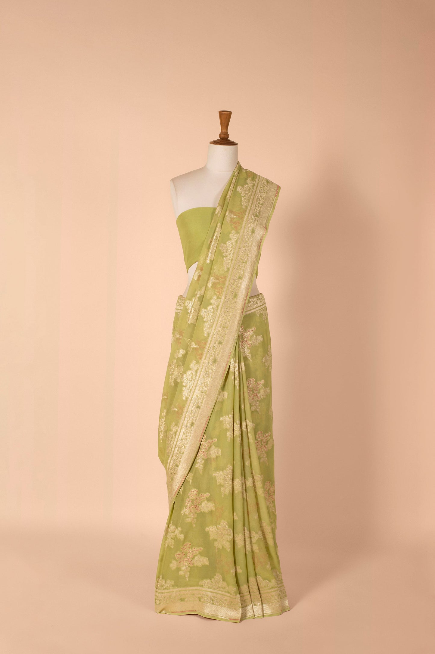 Handwoven Green Georgette Sari