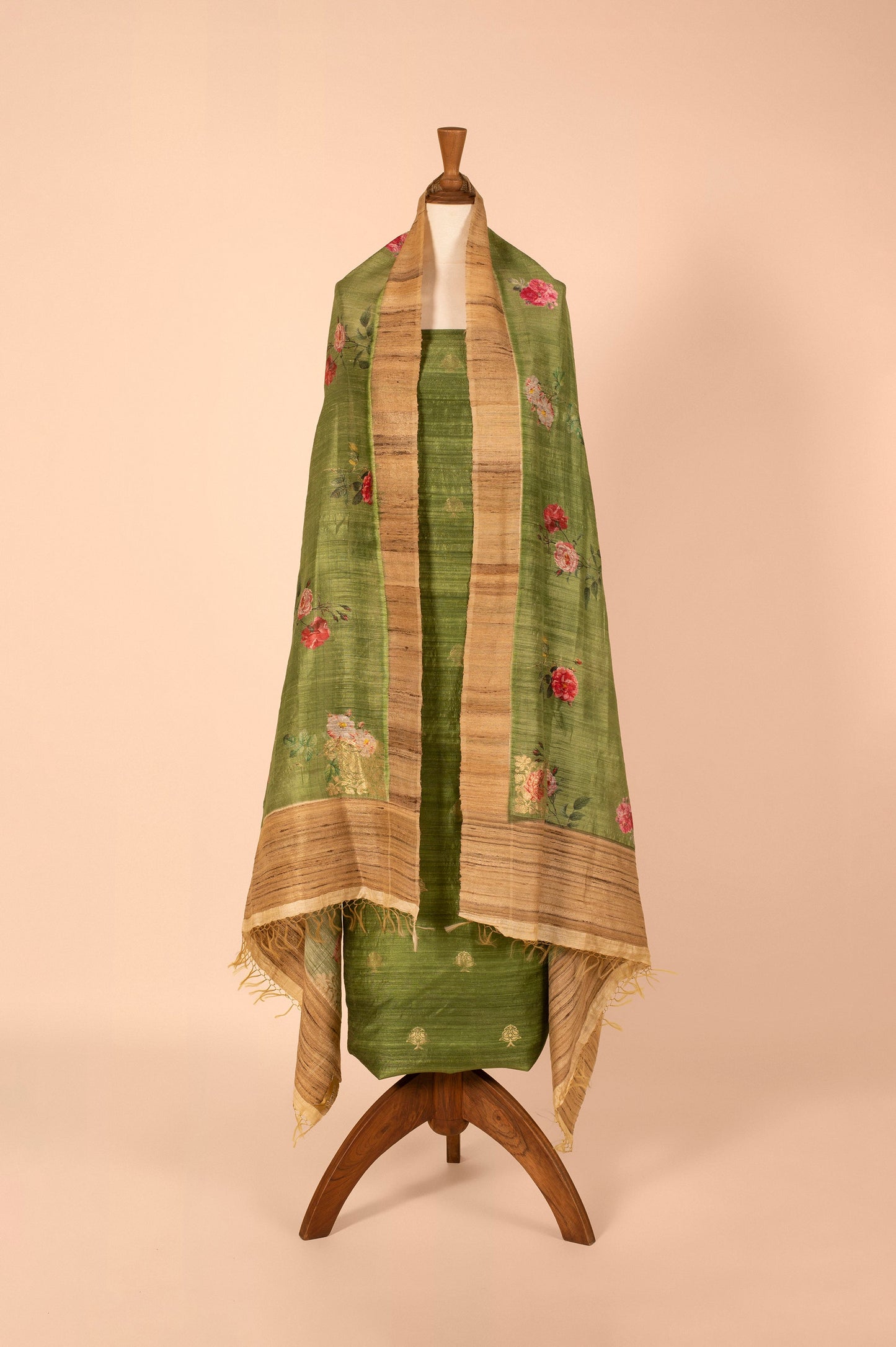 Handwoven Green Tussar Suit Piece