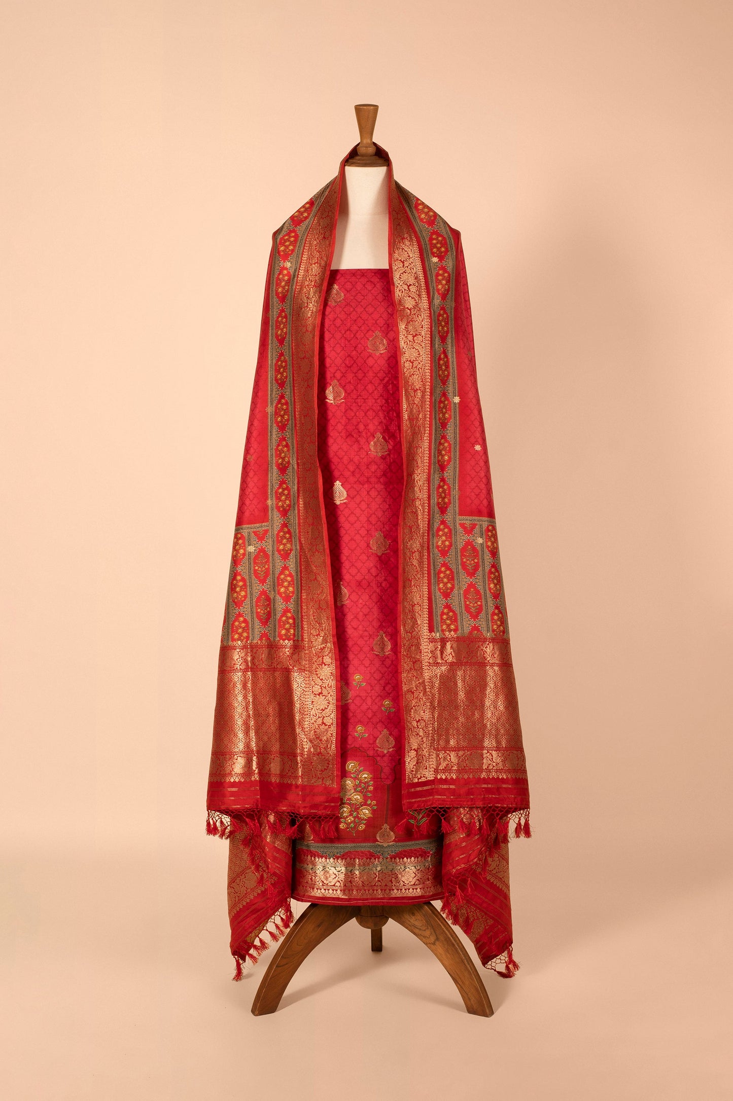 Handwoven Red Digital Printed Silk Suit Piece