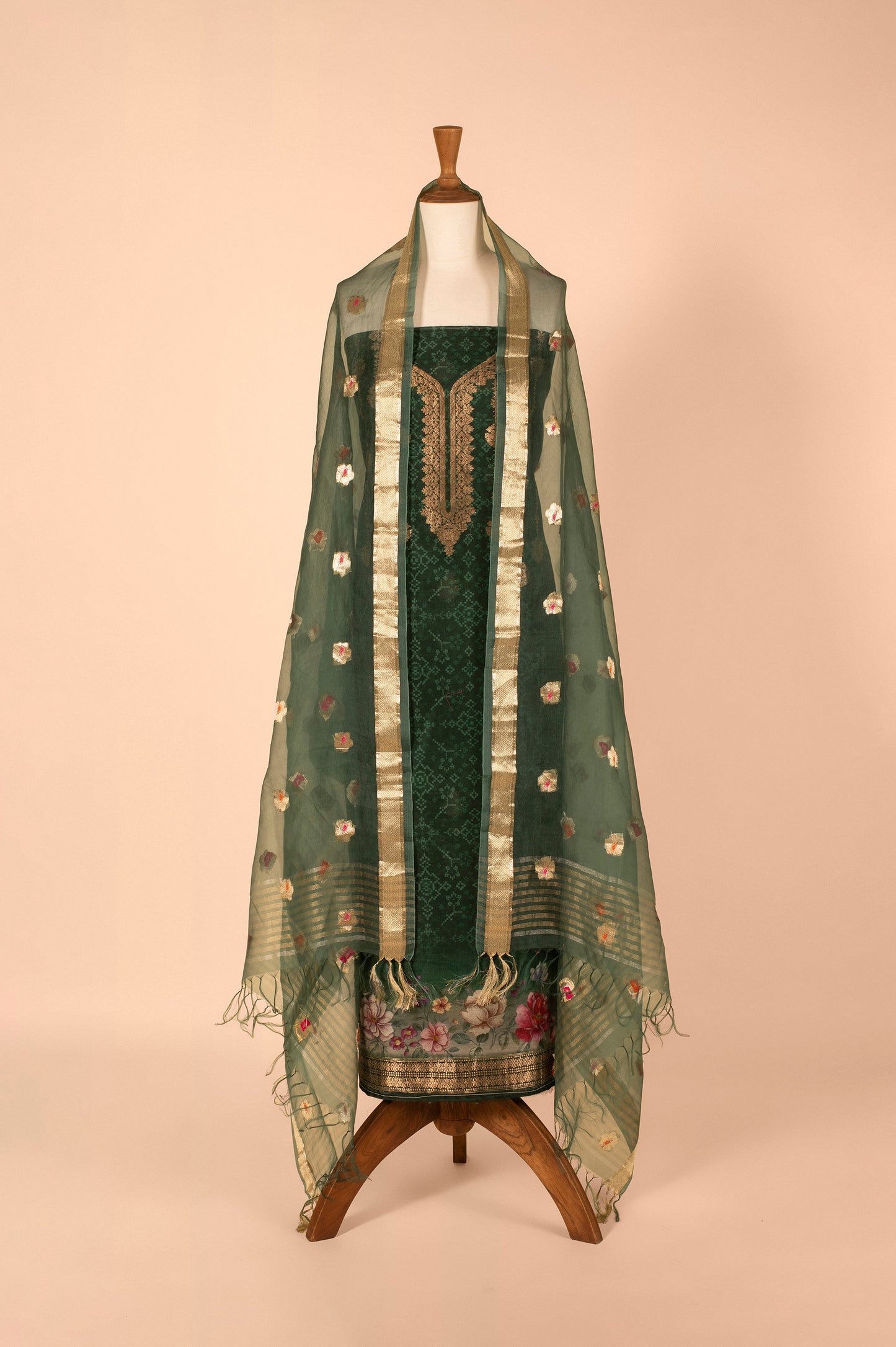 Handwoven Green Digital Printed Chanderi Suit Piece