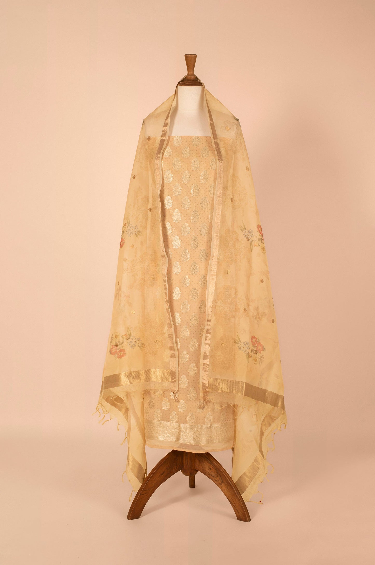 Handwoven Beige Georgette Suit Piece